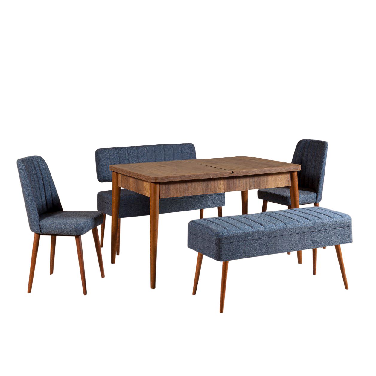Set stola i stolica (5 komada), Vina 1048 - 4 - Walnut, Dark Blue