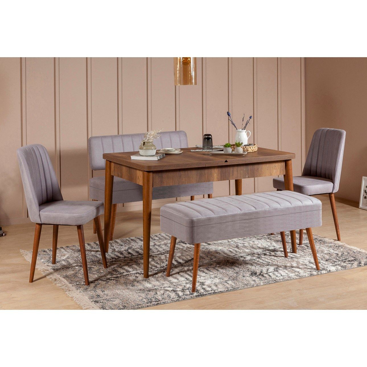 Set stola i stolica (5 komada), Vina 0701 - 4 - Walnut, Grey