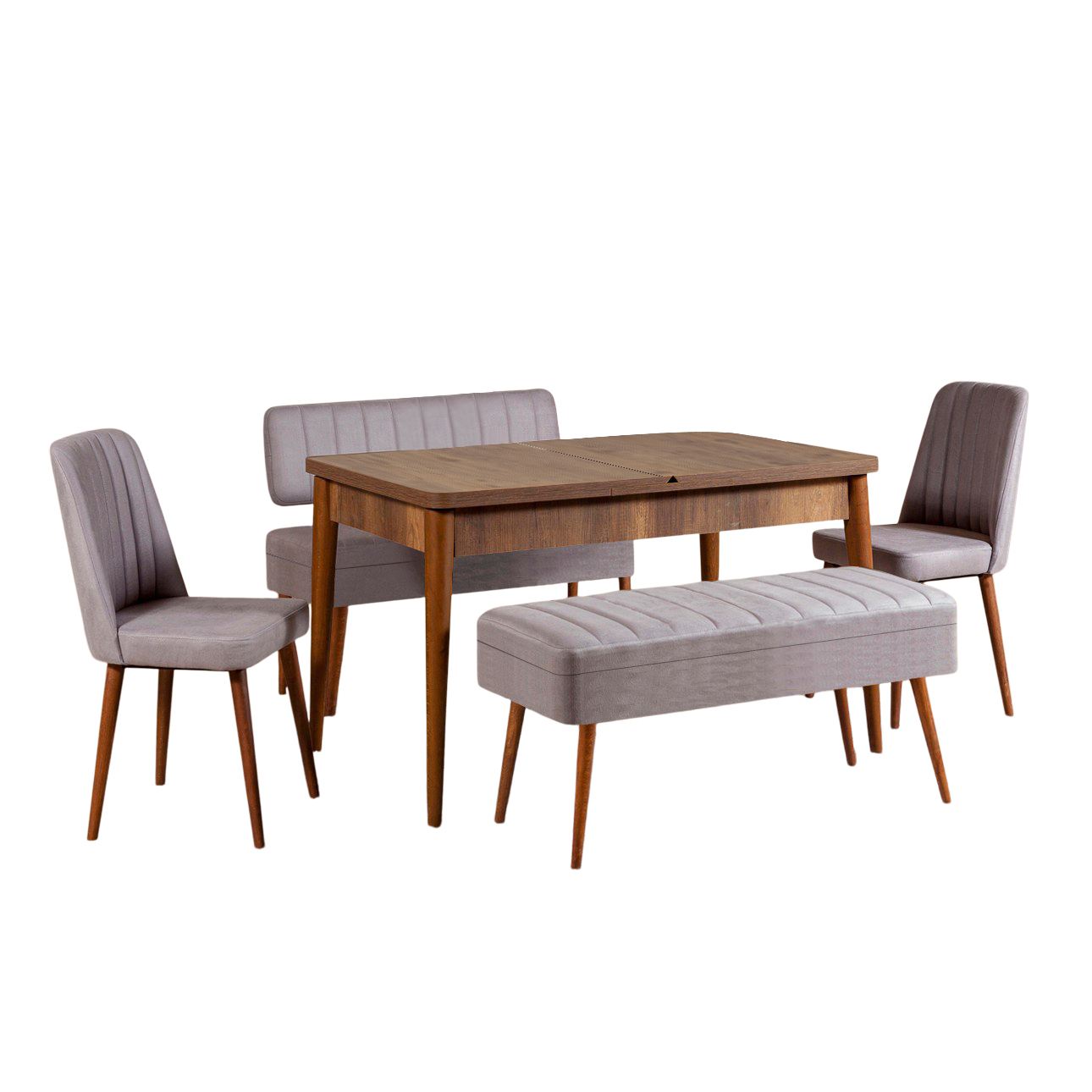 Set stola i stolica (5 komada), Vina 0701 - 4 - Walnut, Grey