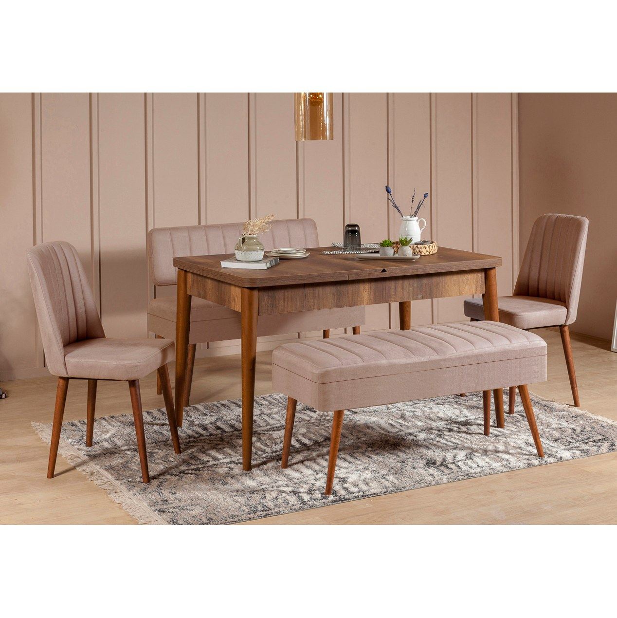 Set stola i stolica (5 komada), Vina 0900 - 4 - Walnut, Stone