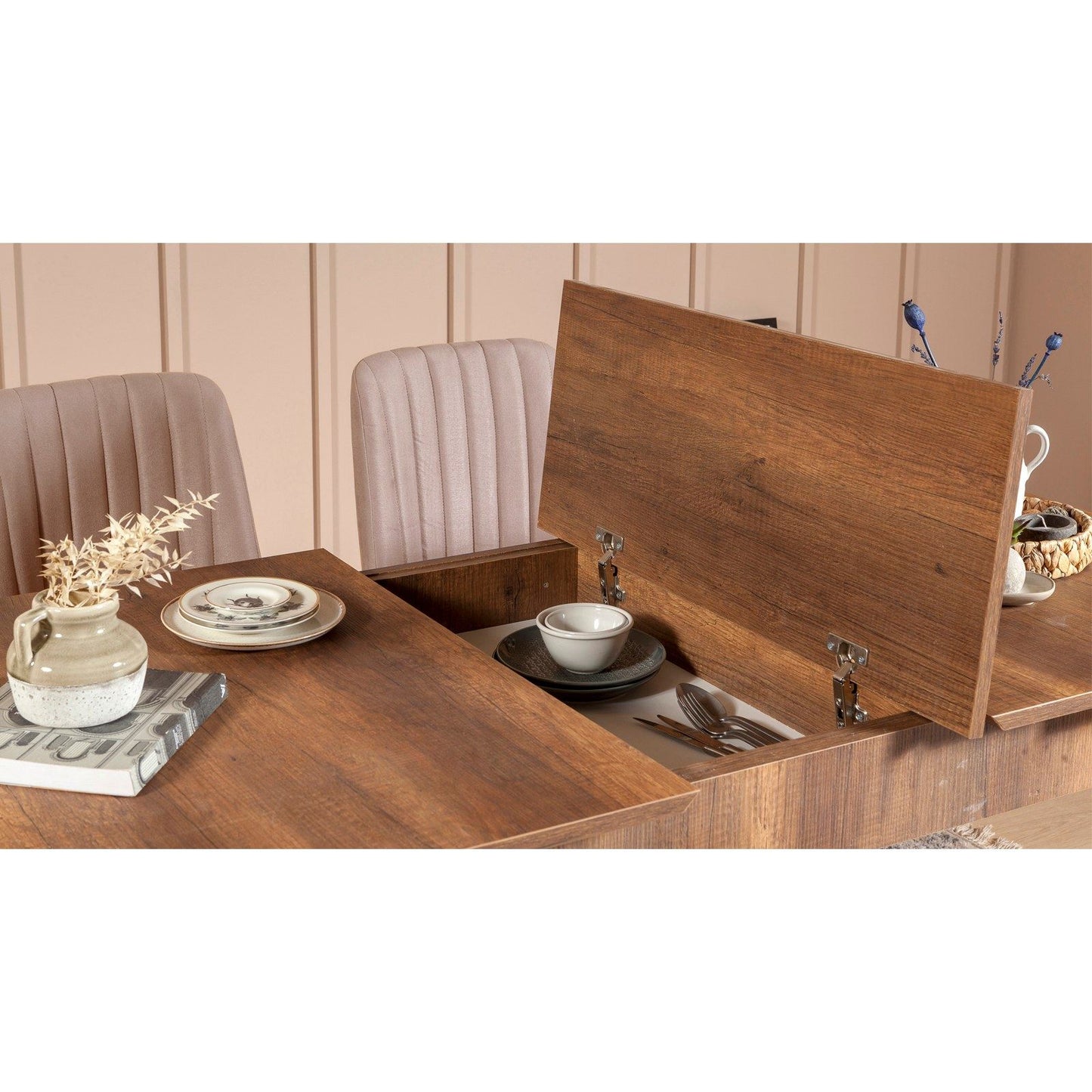 Set stola i stolica (5 komada), Vina 0900 - 4 - Walnut, Stone