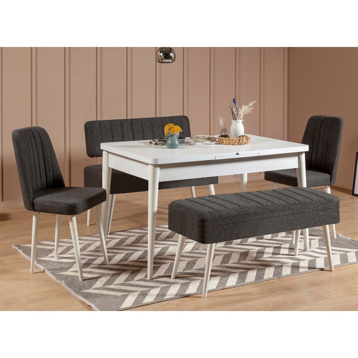 Set stola i stolica (5 komada), Vina 1053 - 4 - Anthracite, White