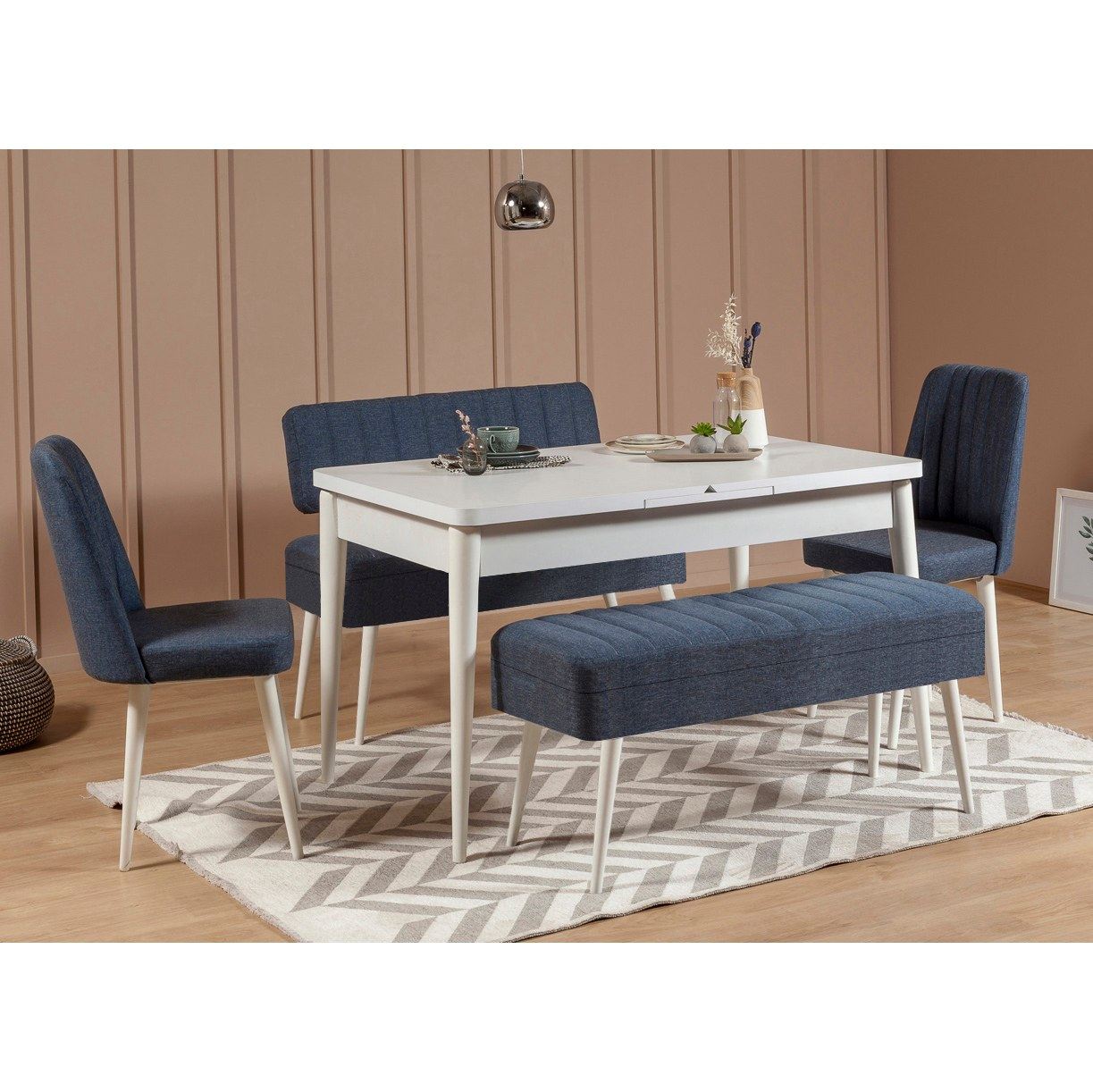 Set stola i stolica (5 komada), Vina 1048 - 4 - White, Dark Blue