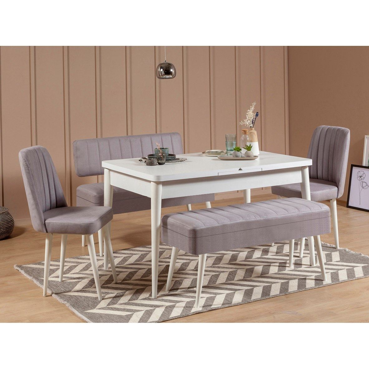Set stola i stolica (5 komada), Vina 0701 - 4 - White, Grey