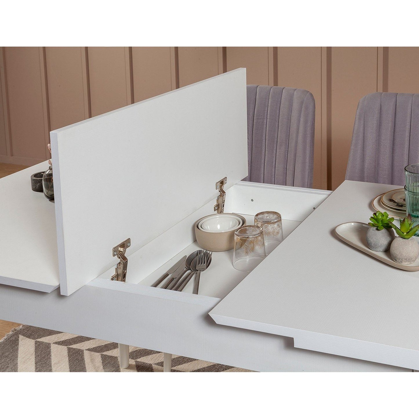 Set stola i stolica (5 komada), Vina 0701 - 4 - White, Grey