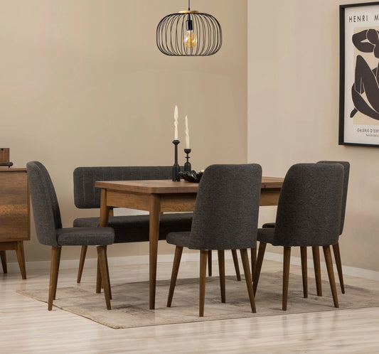 Set stola i stolica za blagovaonicu (6 komada) 367, orah, antracit
