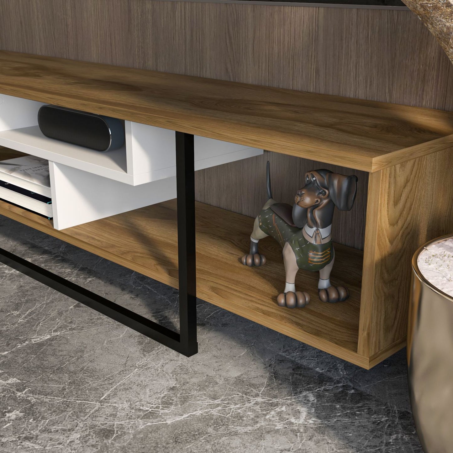 Stalak za televizor, Asal (150) - Oak, White, Black