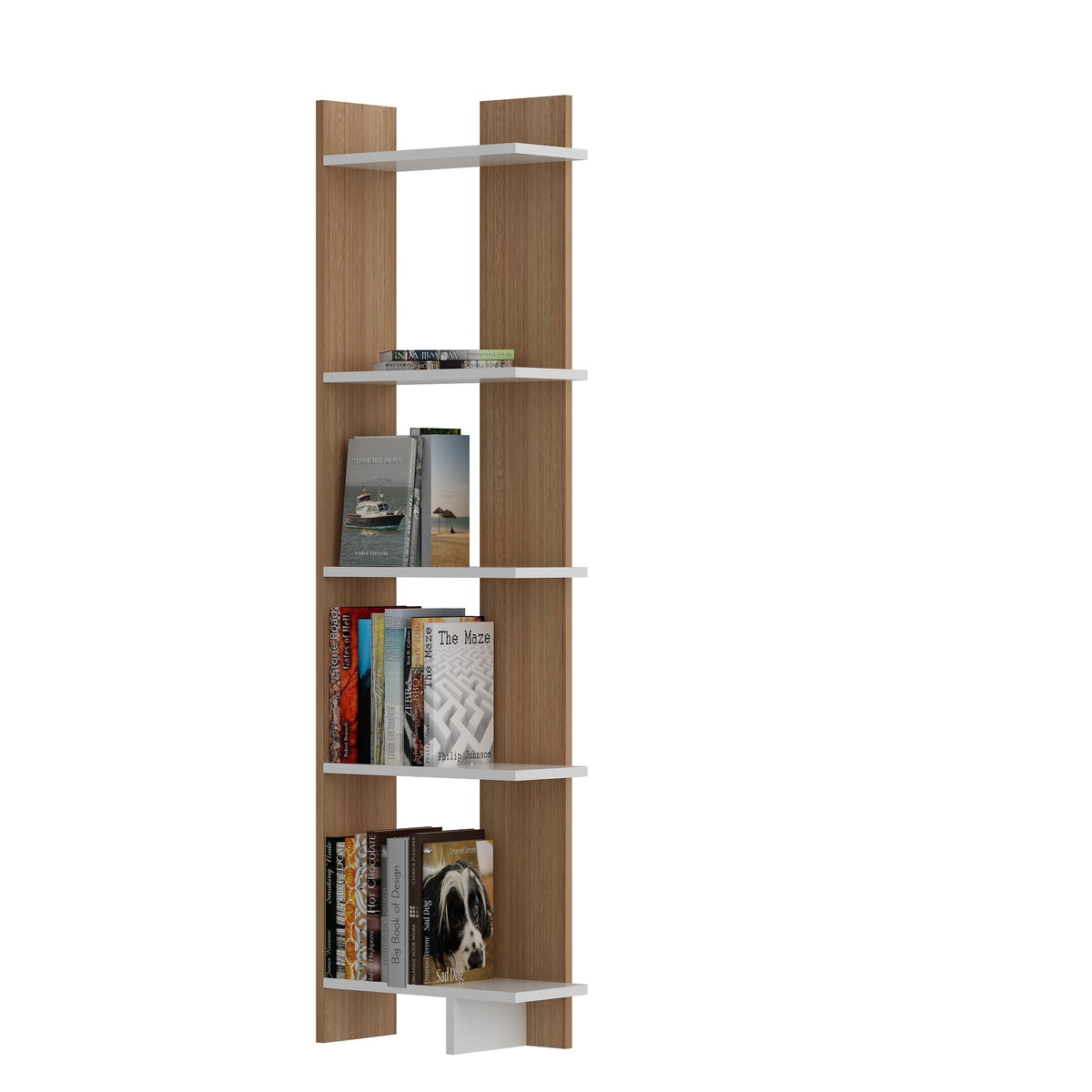 Polica za knjige, Als - Teak, White