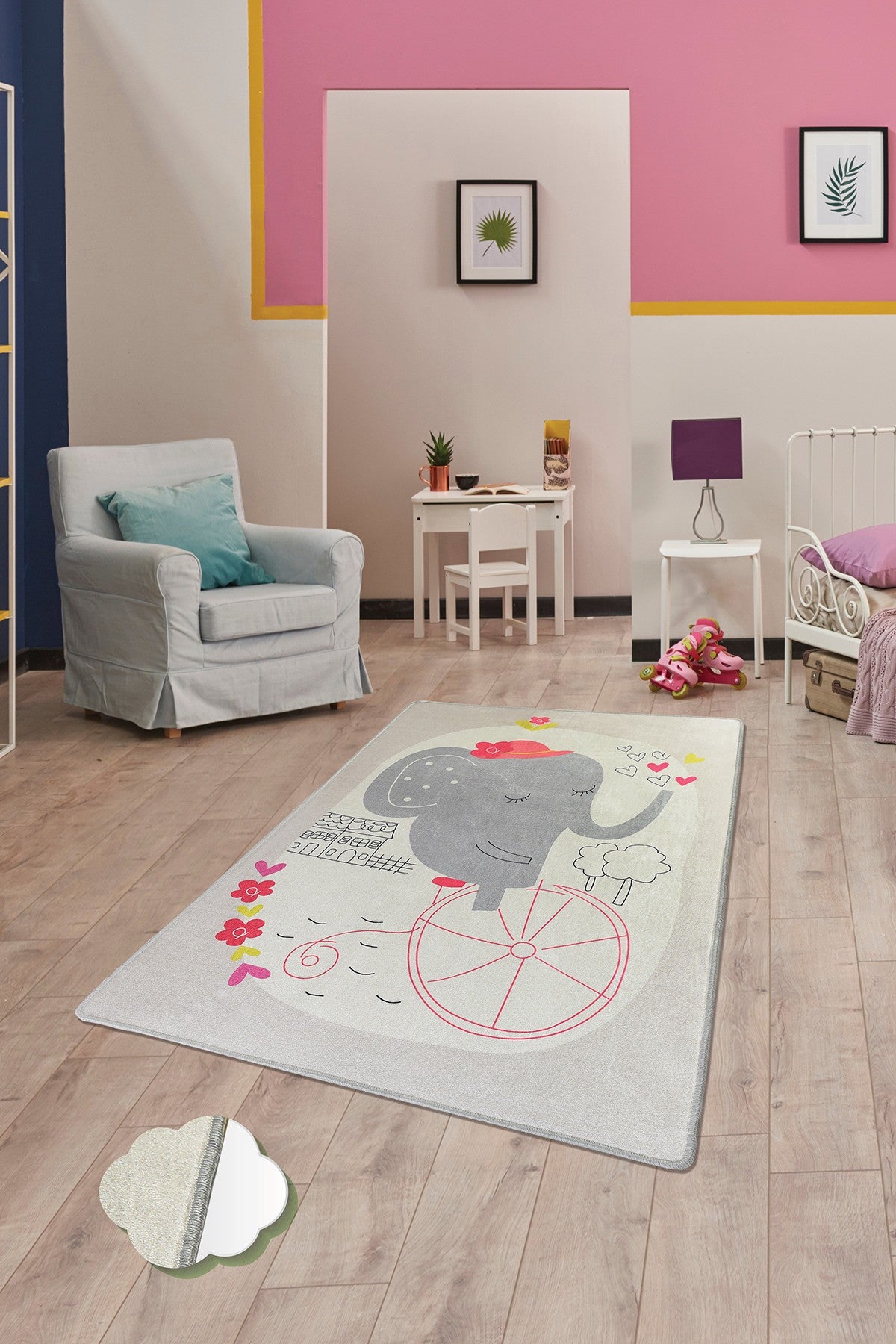 Tepih (140 x 190), Elephants Bike - Grey