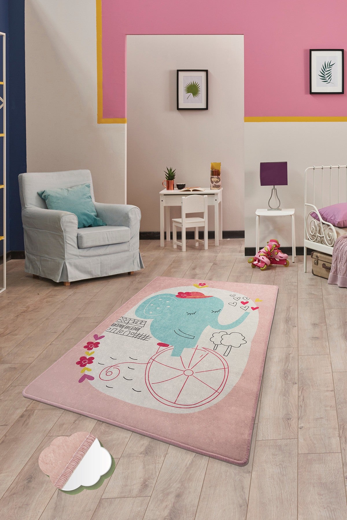 Tepih (140 x 190), Elephants Bike - Pink