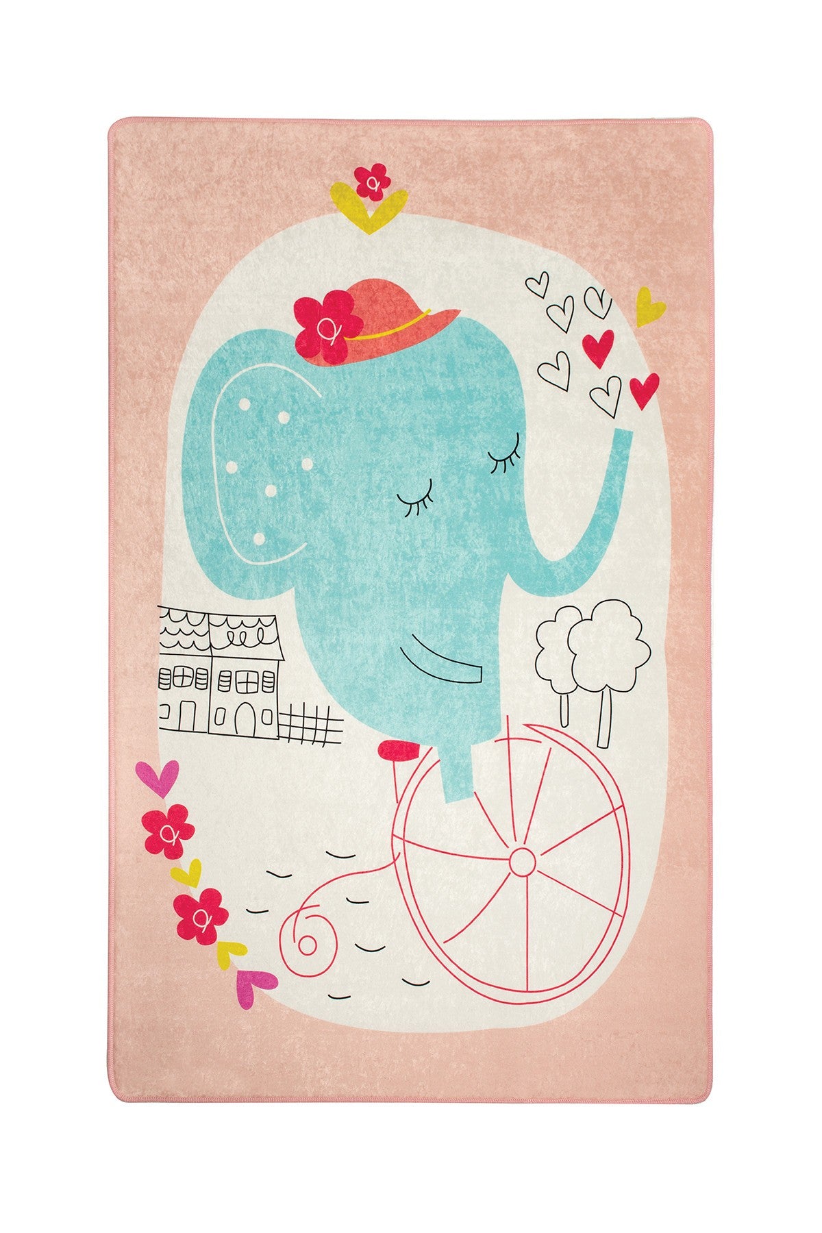 Tepih (140 x 190), Elephants Bike - Pink