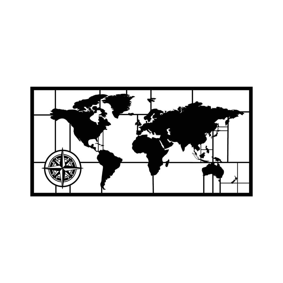 Metalna zidna dekoracija, World Map Metal Decor 7 - Crna