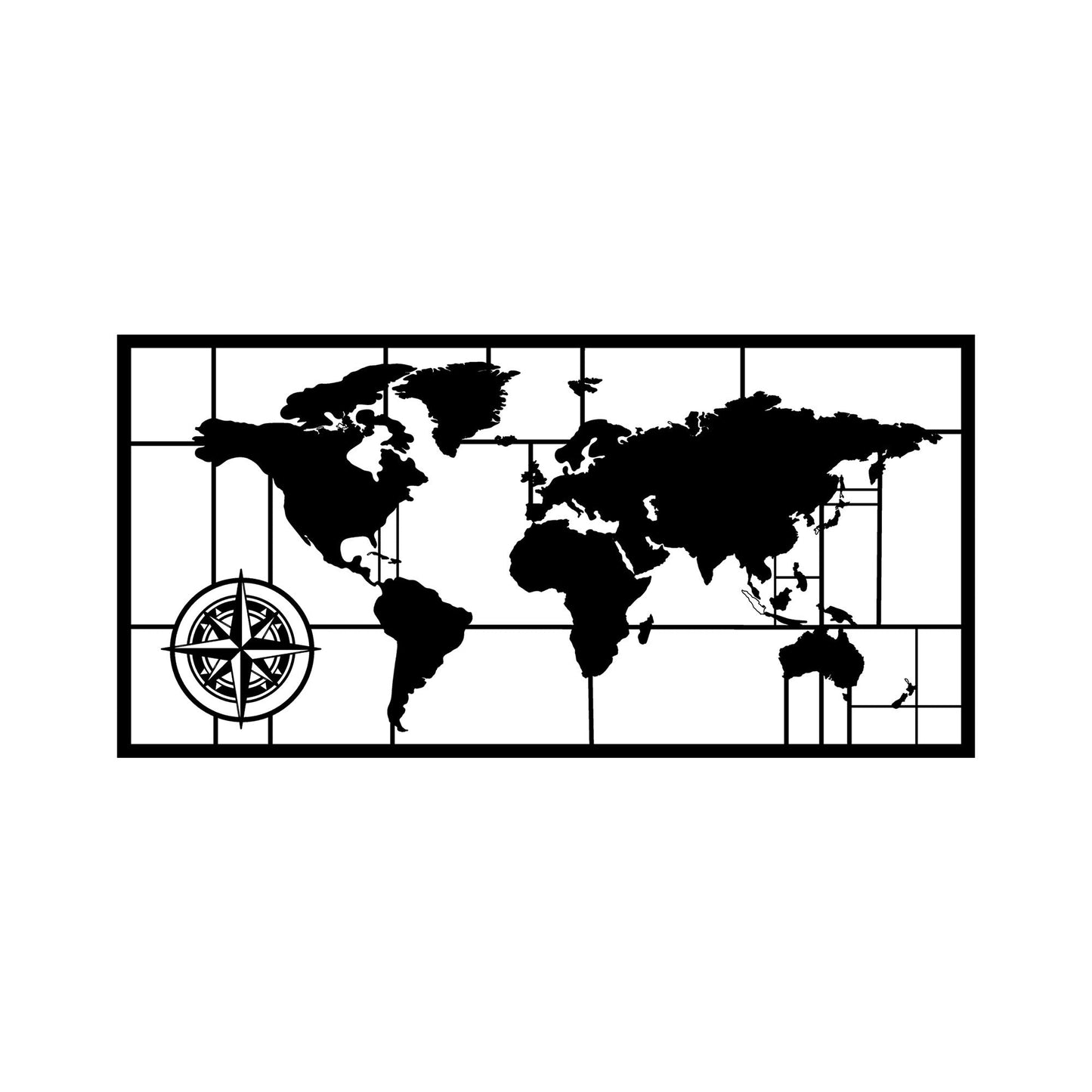 Metalna zidna dekoracija, World Map Metal Decor 7 - Black