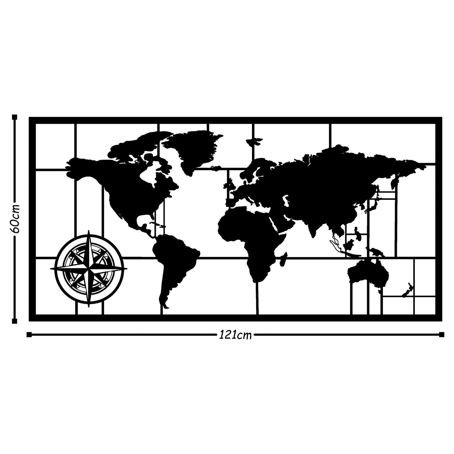 Metalna zidna dekoracija, World Map Metal Decor 7 - Black