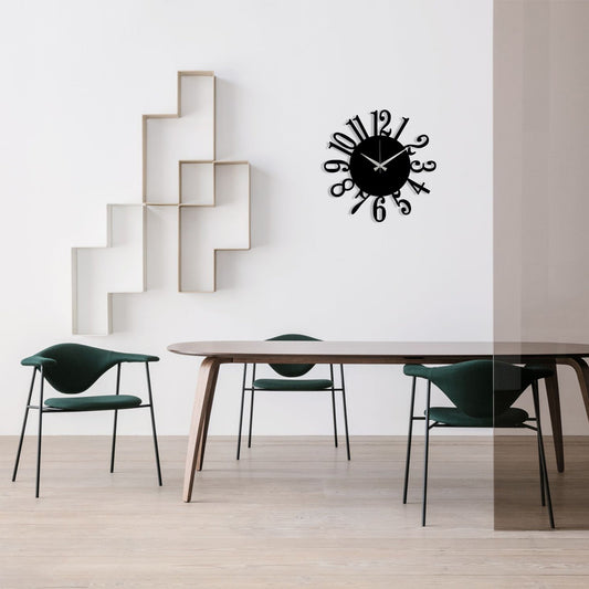 Ukrasni metalni zidni sat, Metal Wall Clock 14 - Black