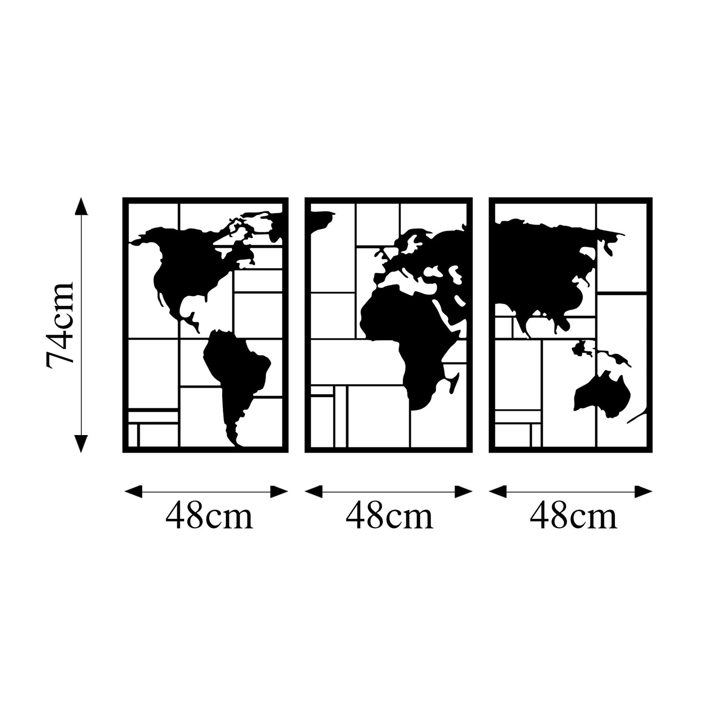 Metalna zidna dekoracija, World Map 3