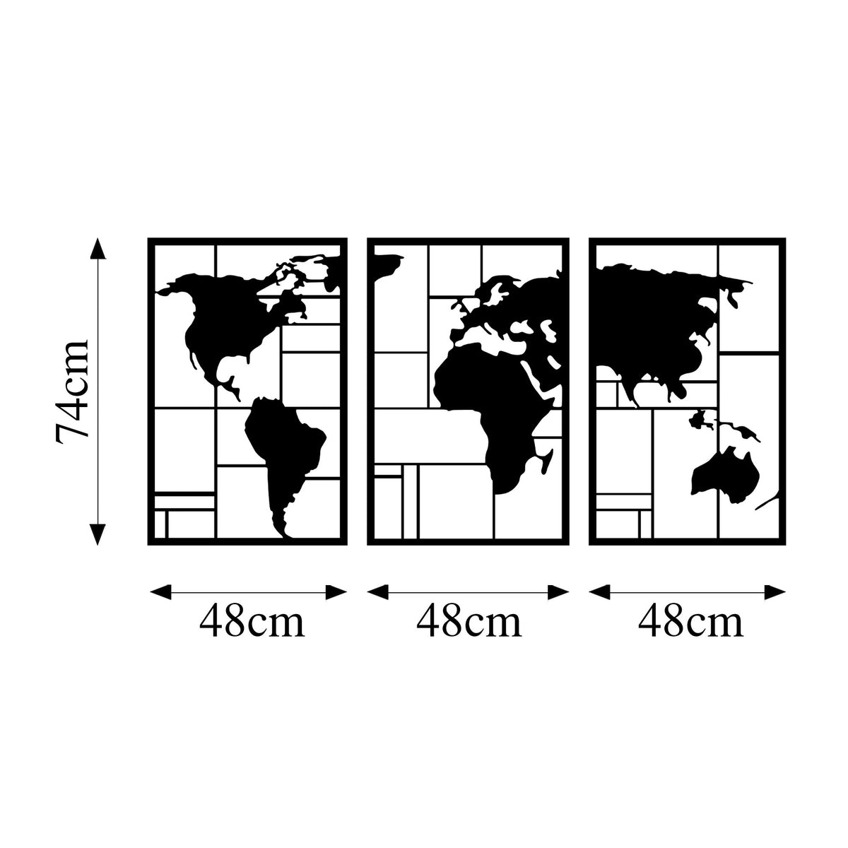 Metalna zidna dekoracija, World Map 3