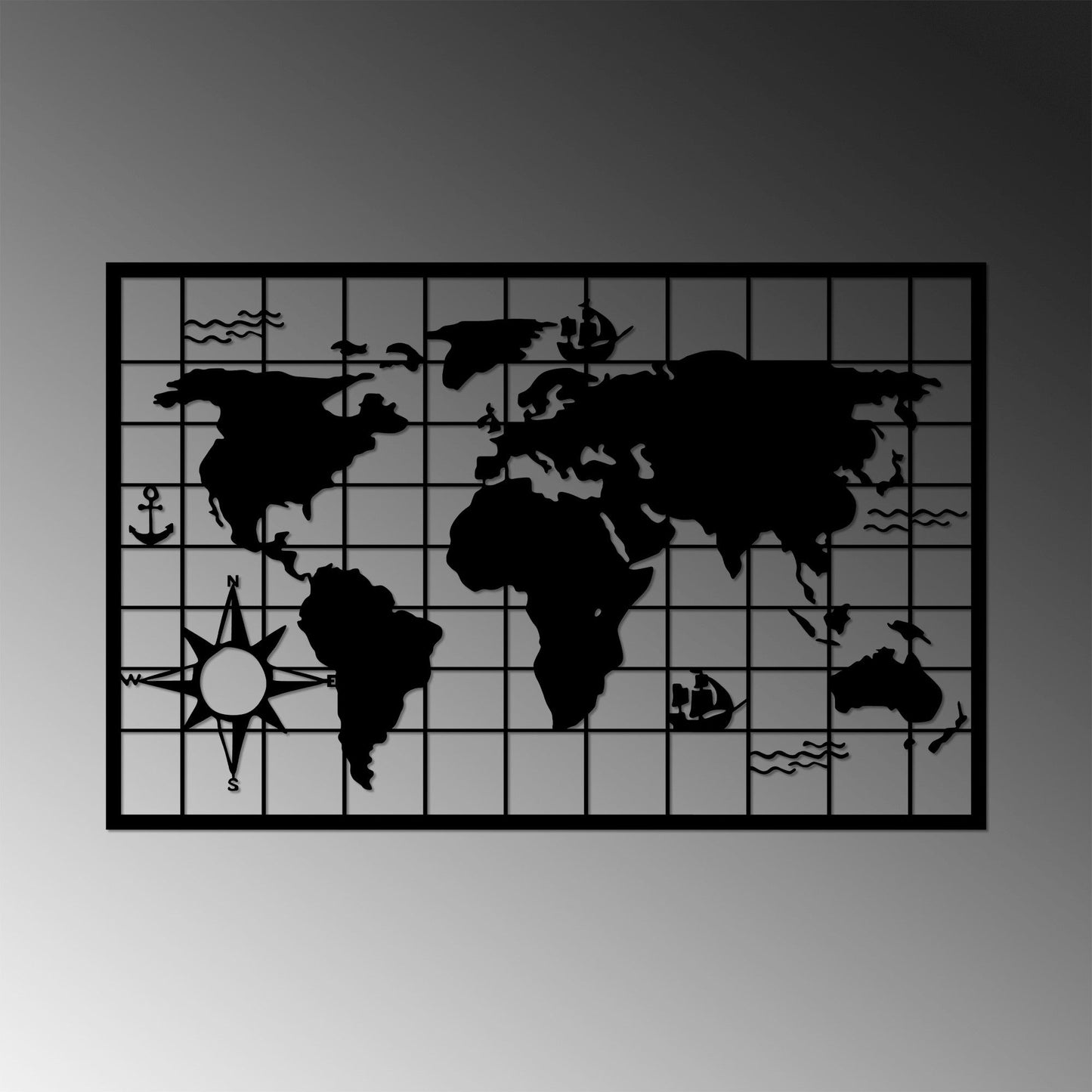 Metalna zidna dekoracija, World Map 7