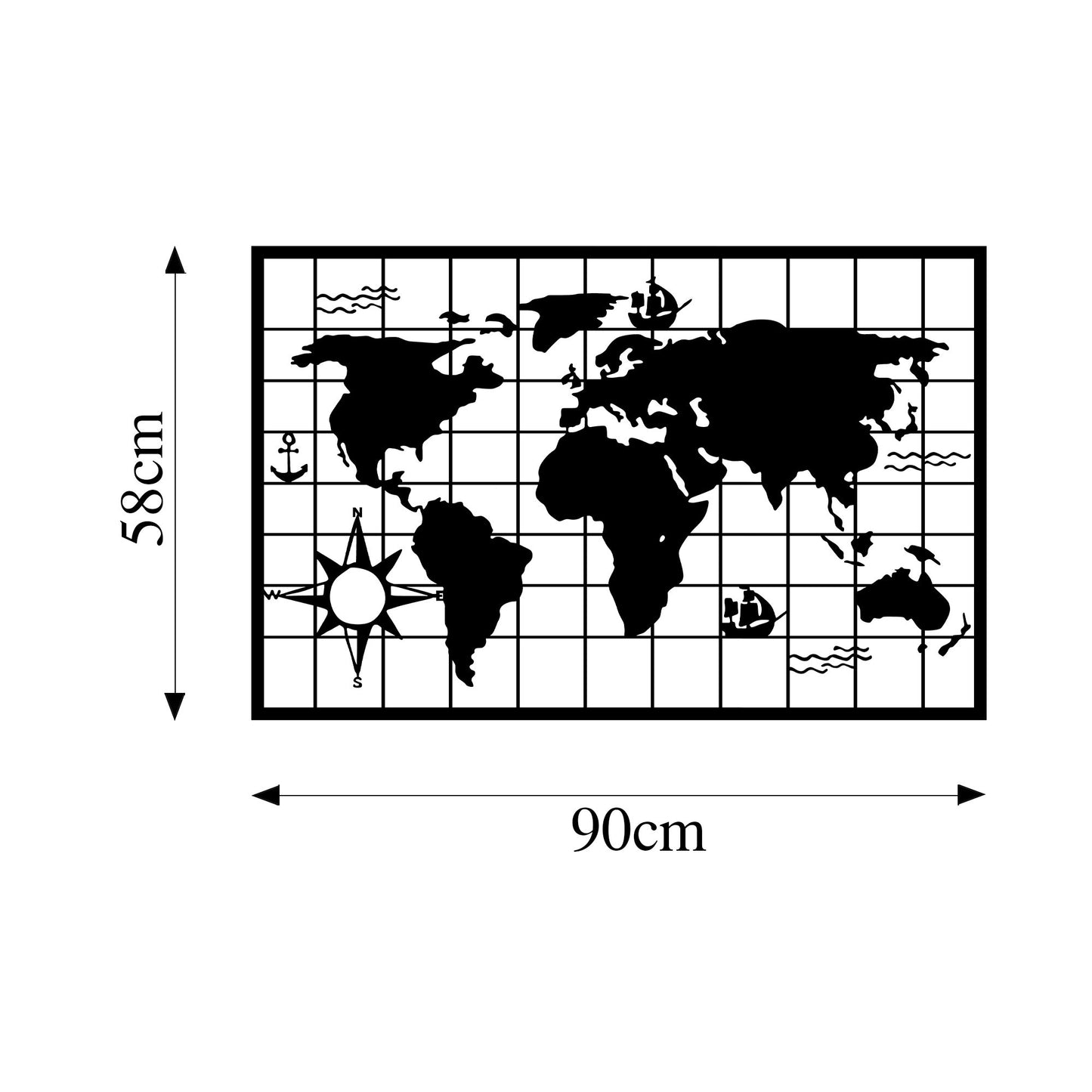 Metalna zidna dekoracija, World Map 7