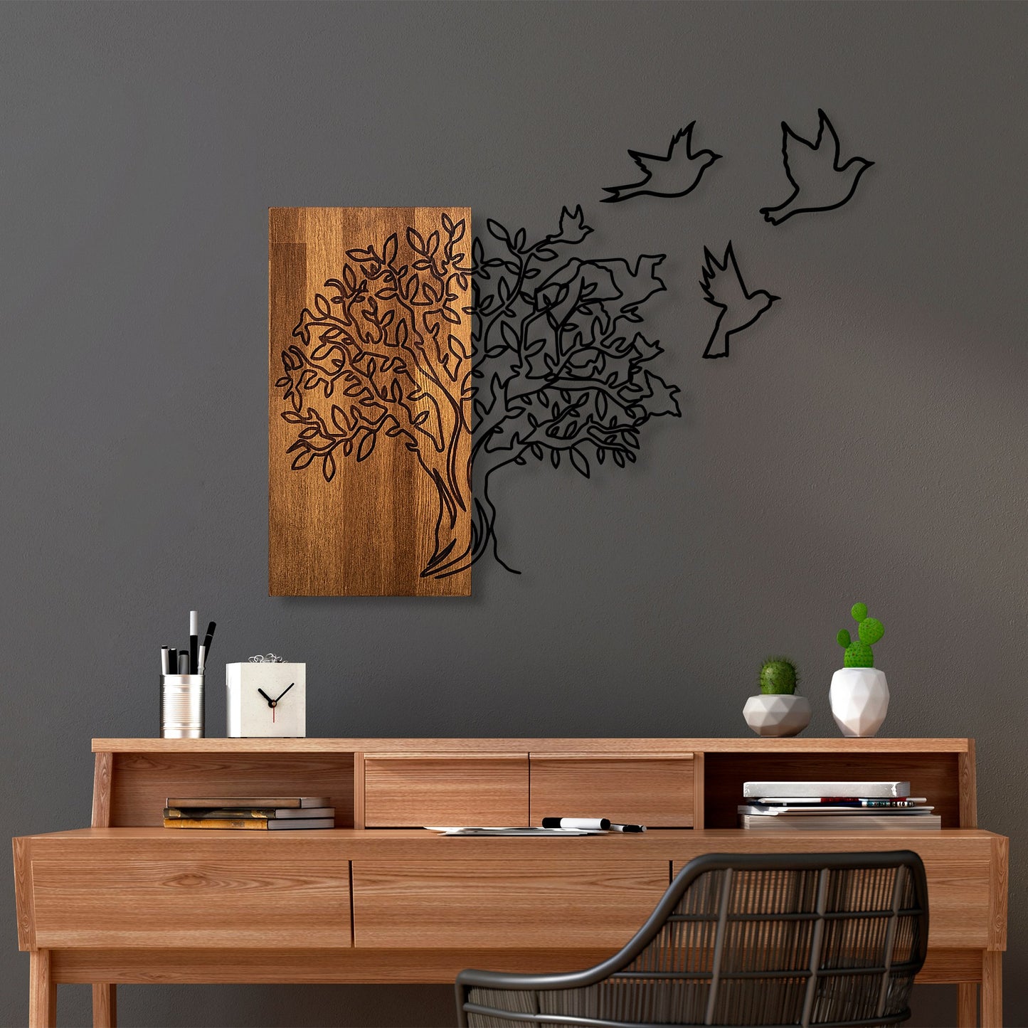 Drvena zidna dekoracija, Tree And Birds 1
