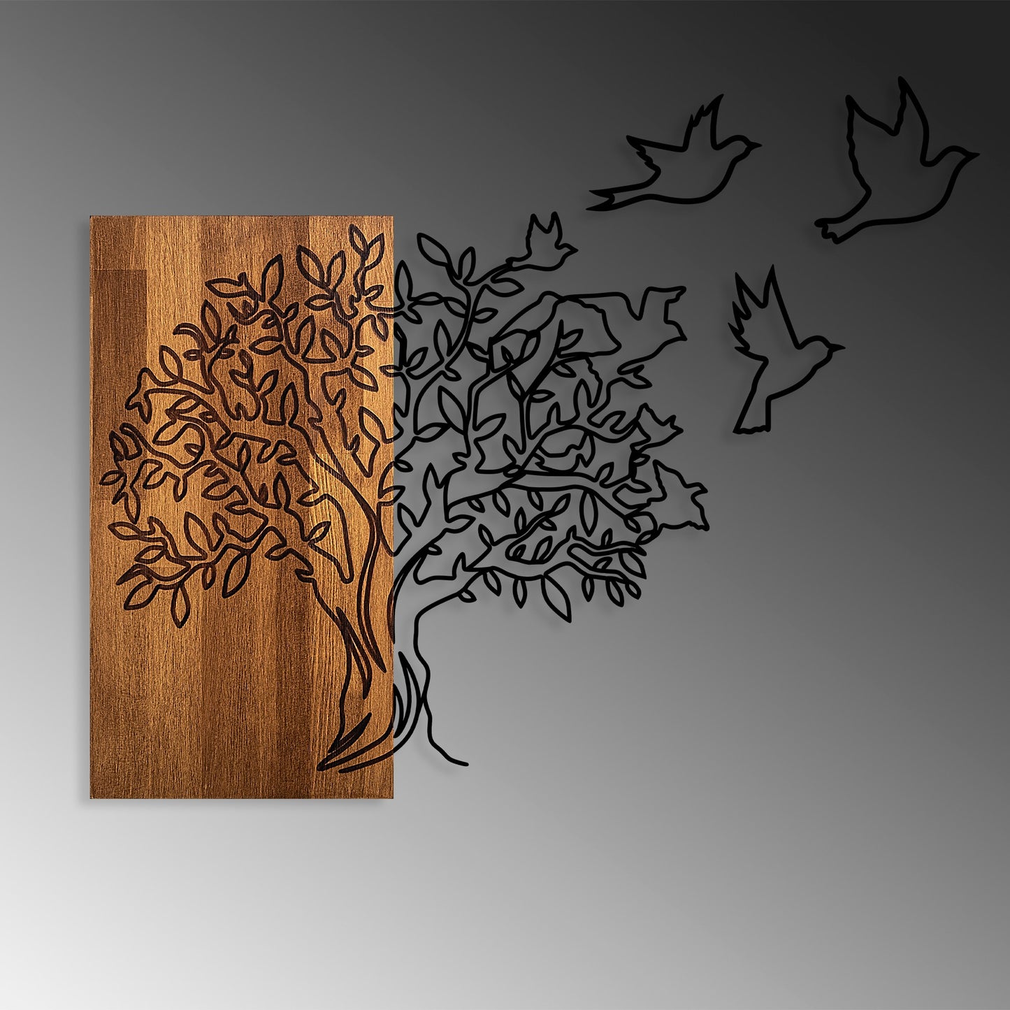 Drvena zidna dekoracija, Tree And Birds 1