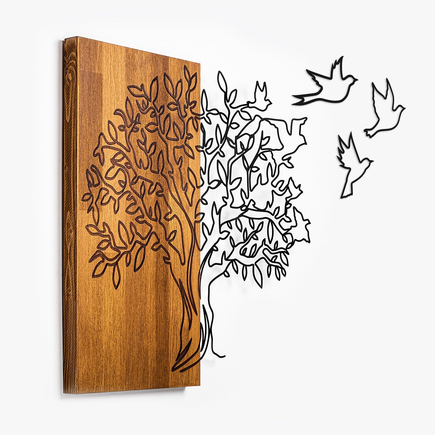 Drvena zidna dekoracija, Tree And Birds 1