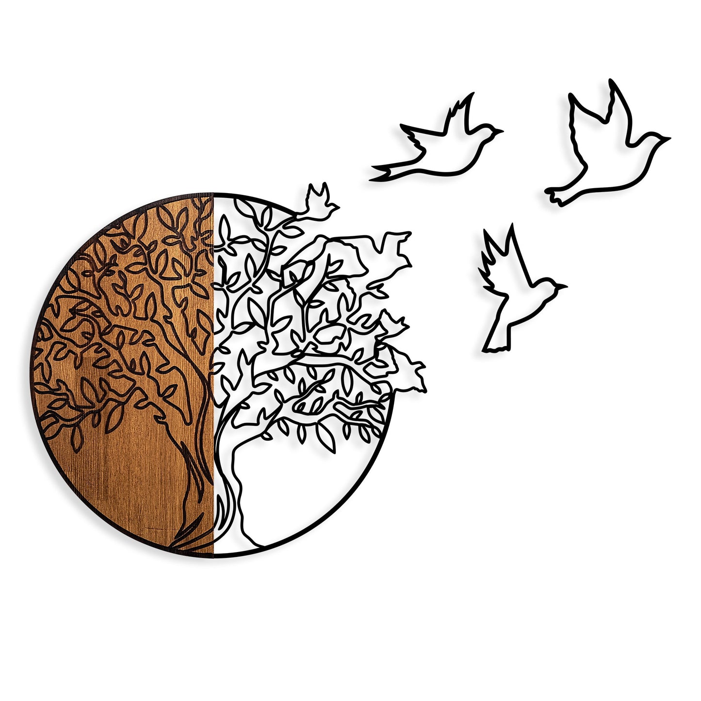 Drvena zidna dekoracija, Tree And Birds 2