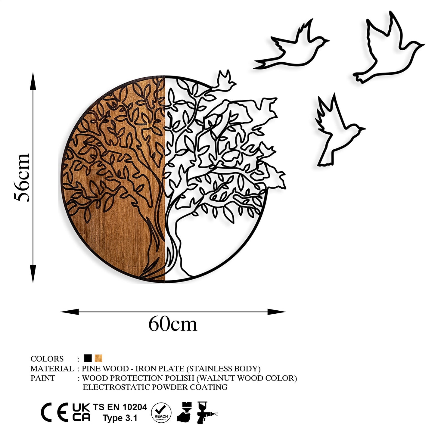 Drvena zidna dekoracija, Tree And Birds 2