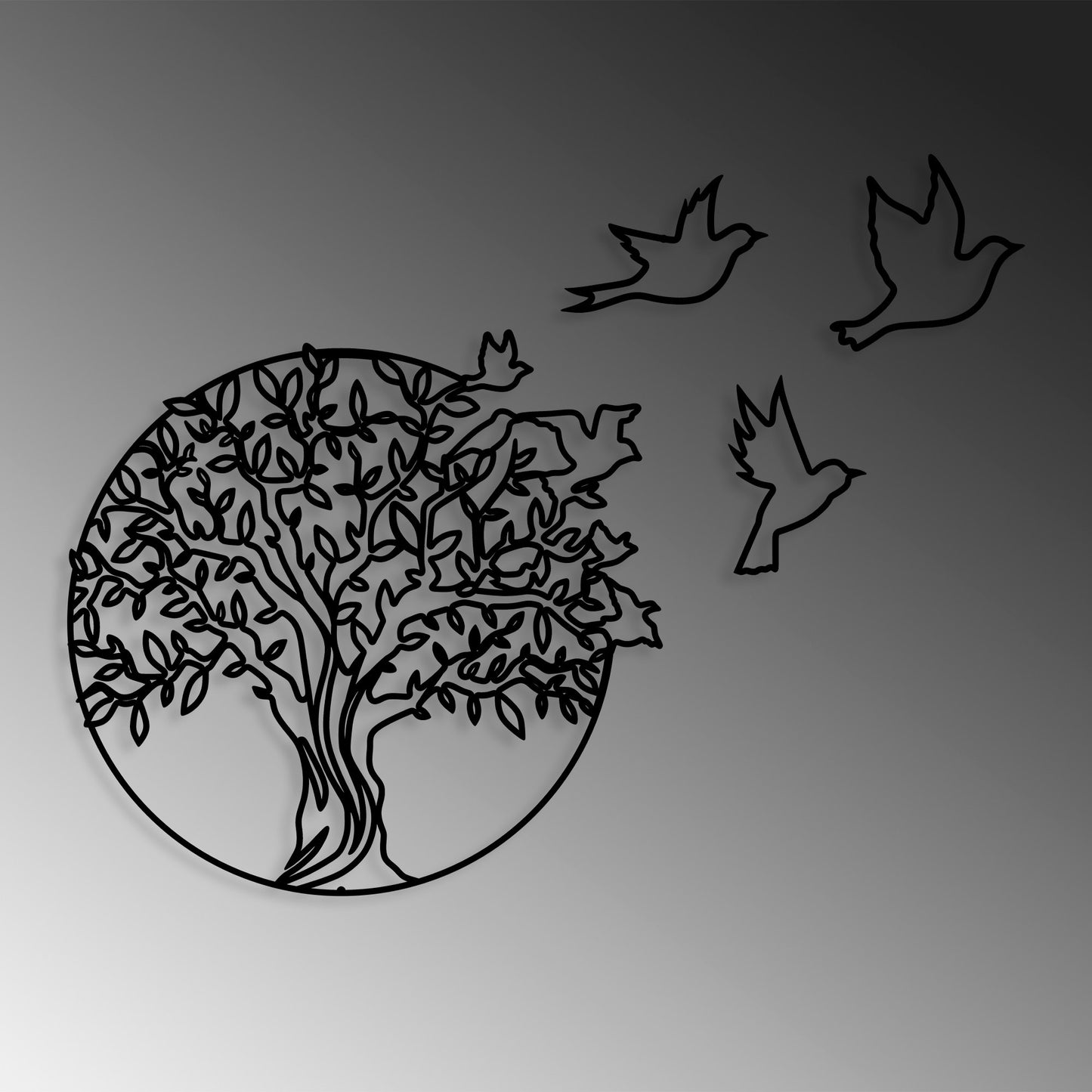 Metalna zidna dekoracija, Tree And Birds 3