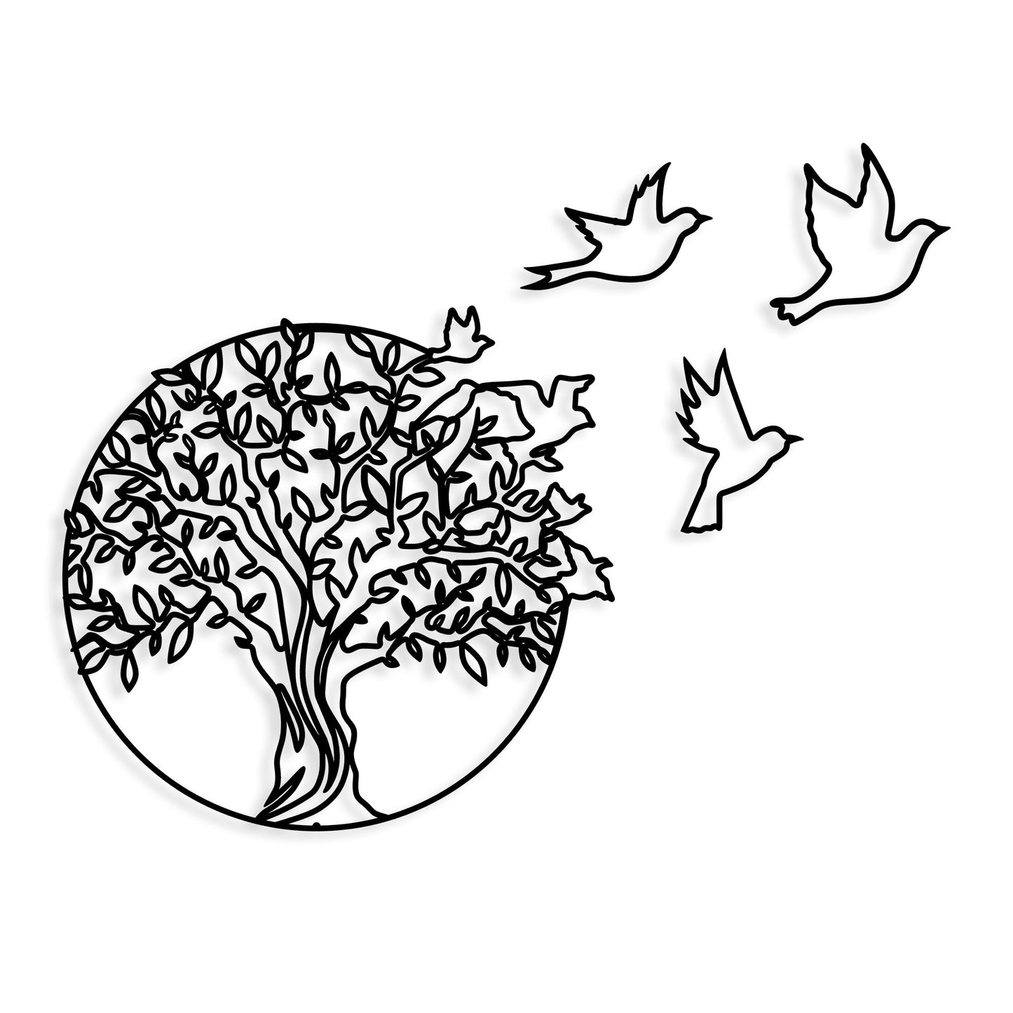 Metalna zidna dekoracija, Tree And Birds 3
