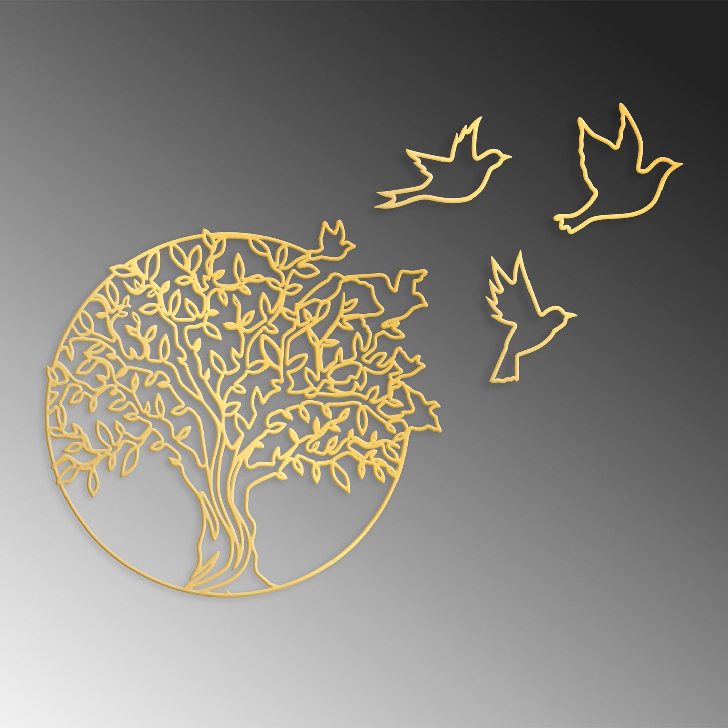 Metalna zidna dekoracija, Tree And Birds 4