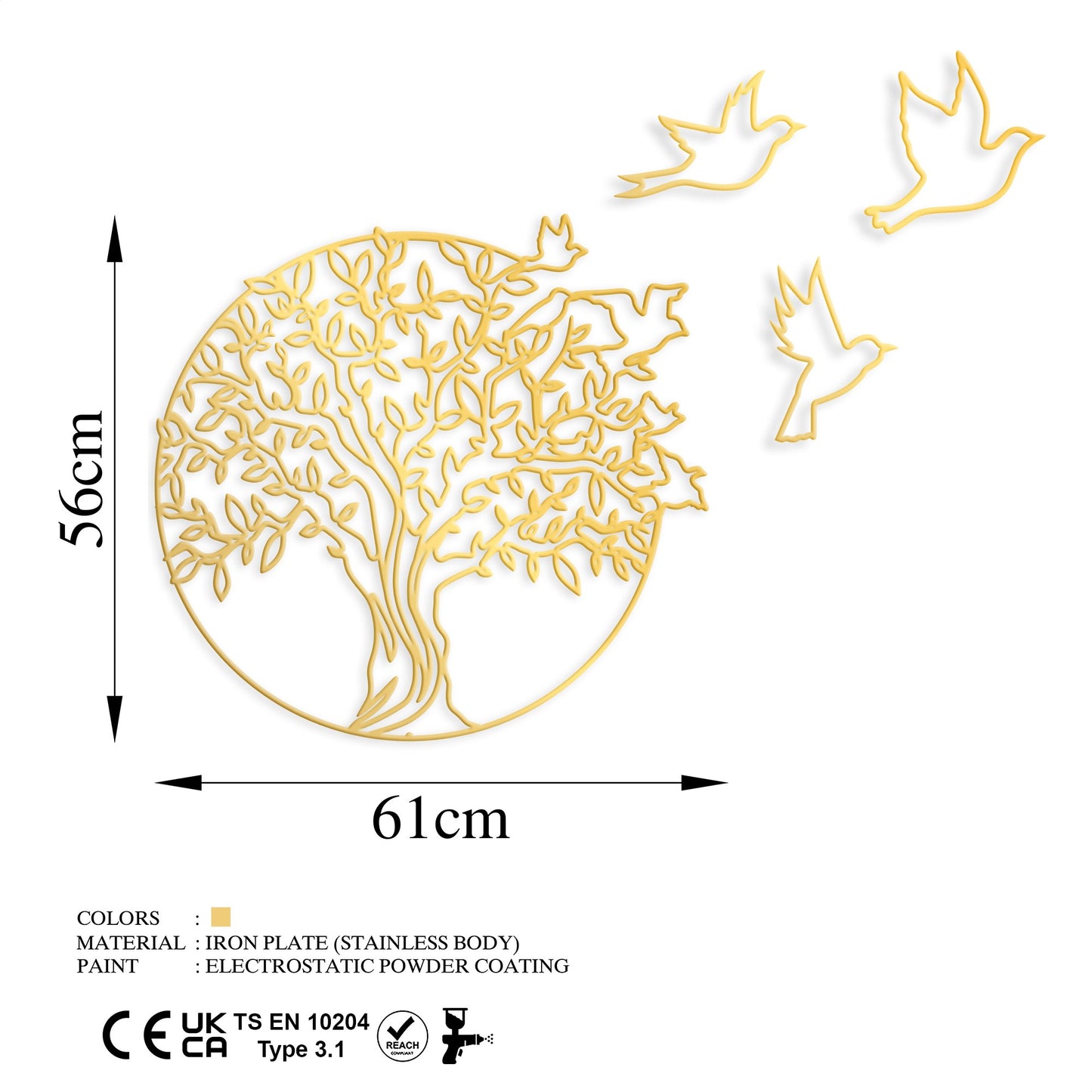 Metalna zidna dekoracija, Tree And Birds 4