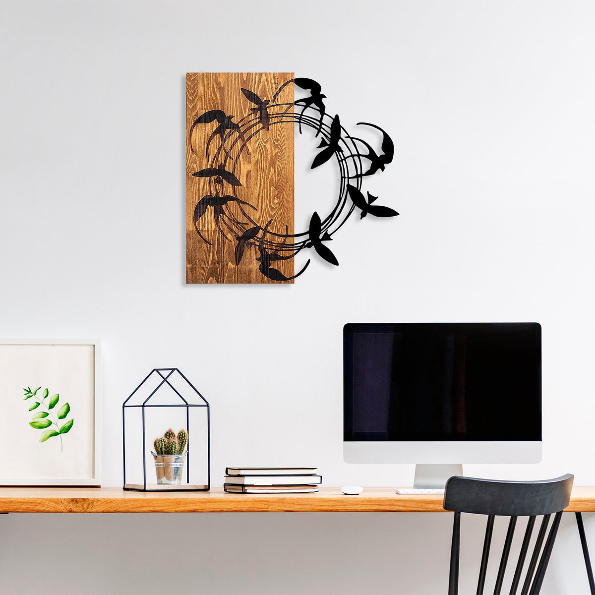 Drvena zidna dekoracija, Spiral Birds 1