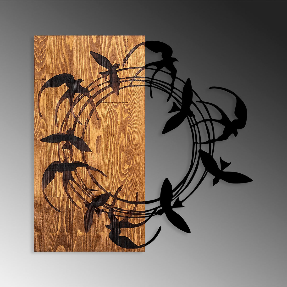 Drvena zidna dekoracija, Spiral Birds 1