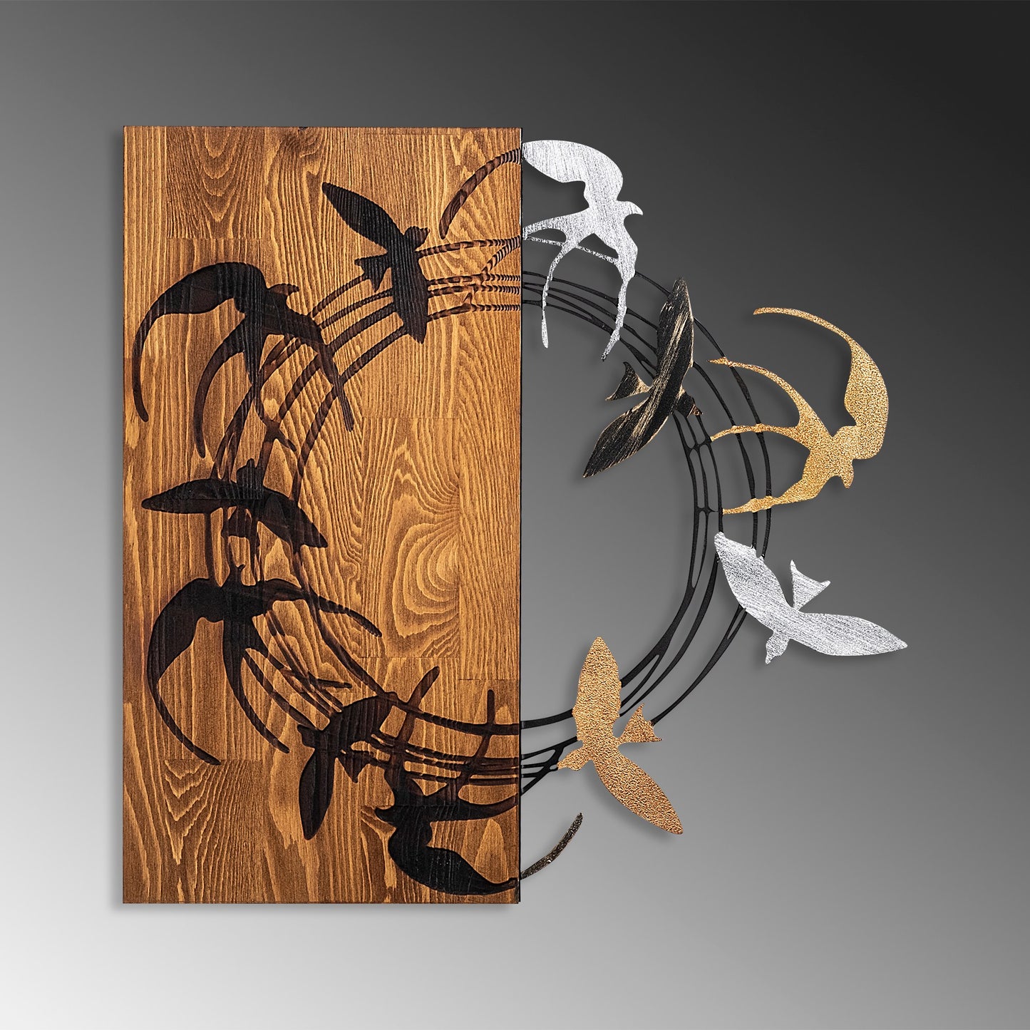 Drvena zidna dekoracija, Spiral Birds 2