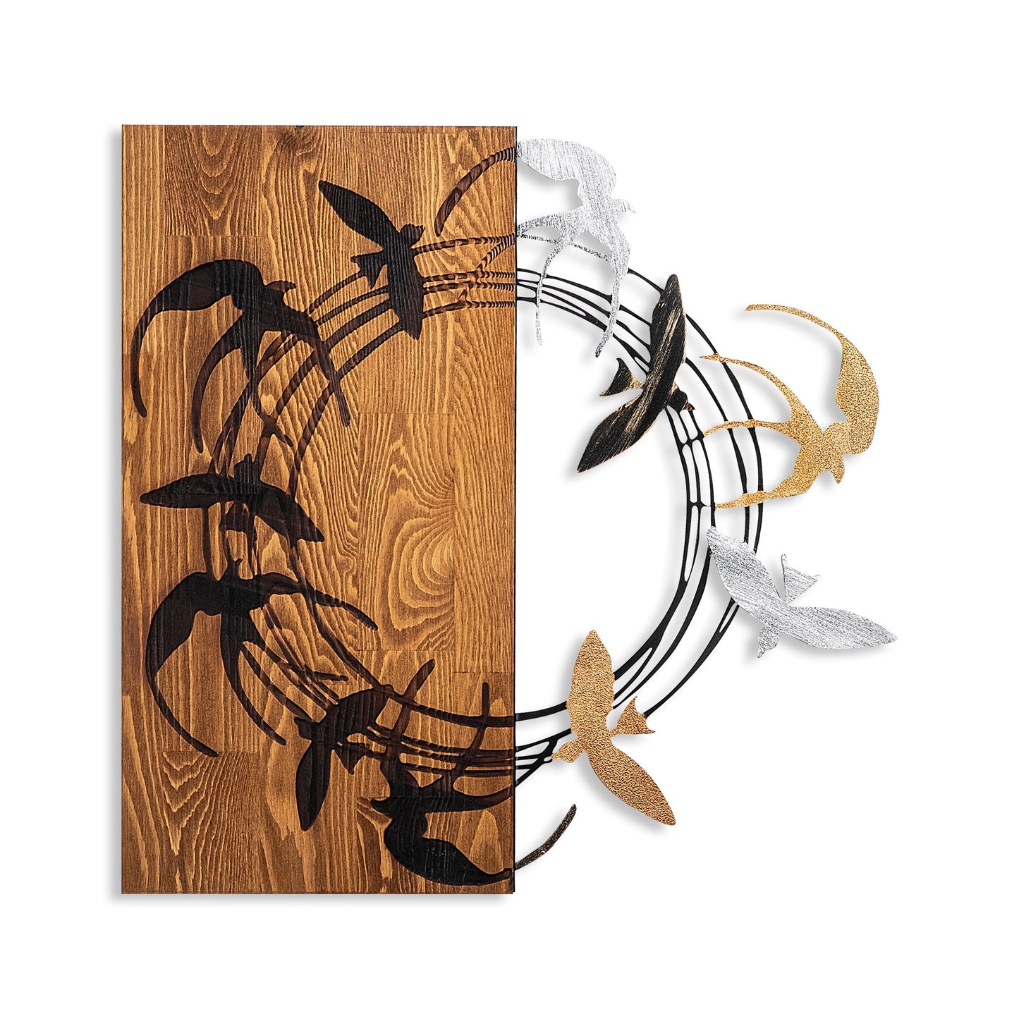 Drvena zidna dekoracija, Spiral Birds 2
