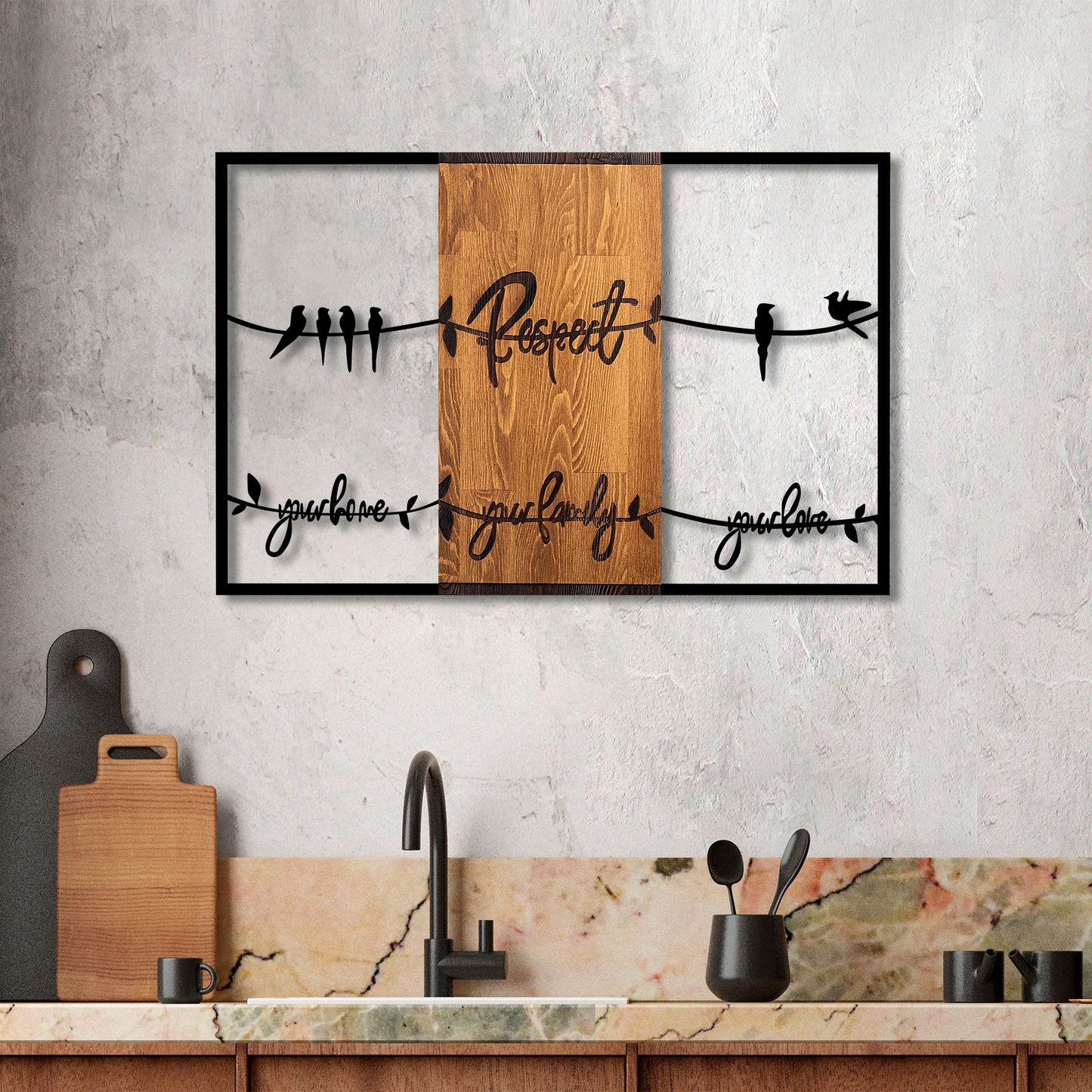 Drvena zidna dekoracija, Respect Your Home Your Family Your Love 1