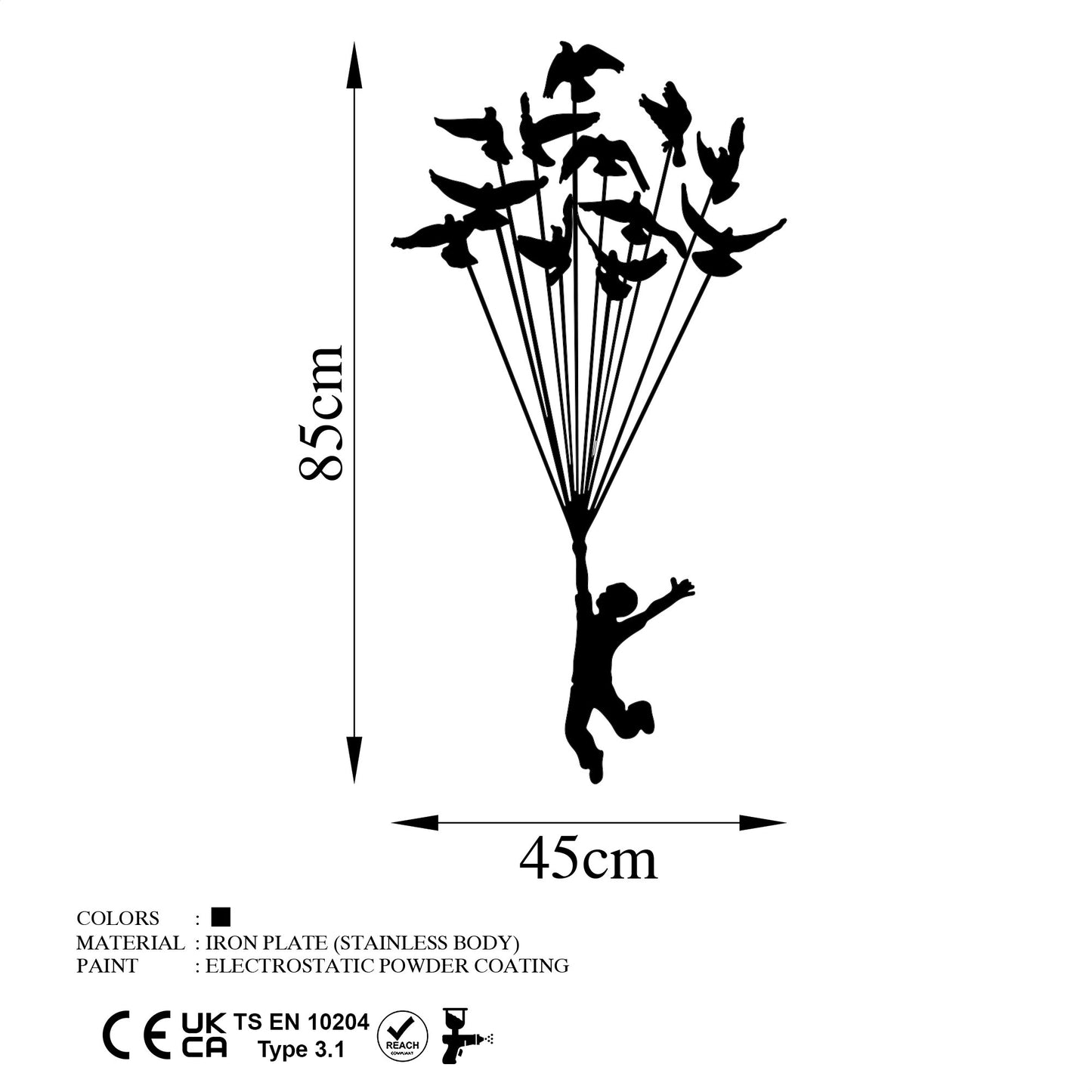 Metalna zidna dekoracija, Flying Boy 3
