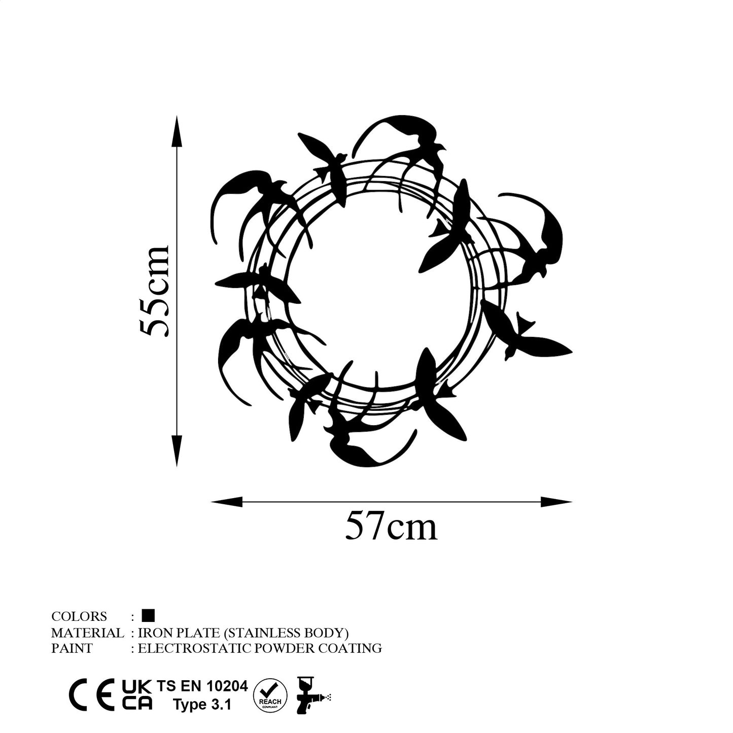 Metalna zidna dekoracija, Spiral Birds 3