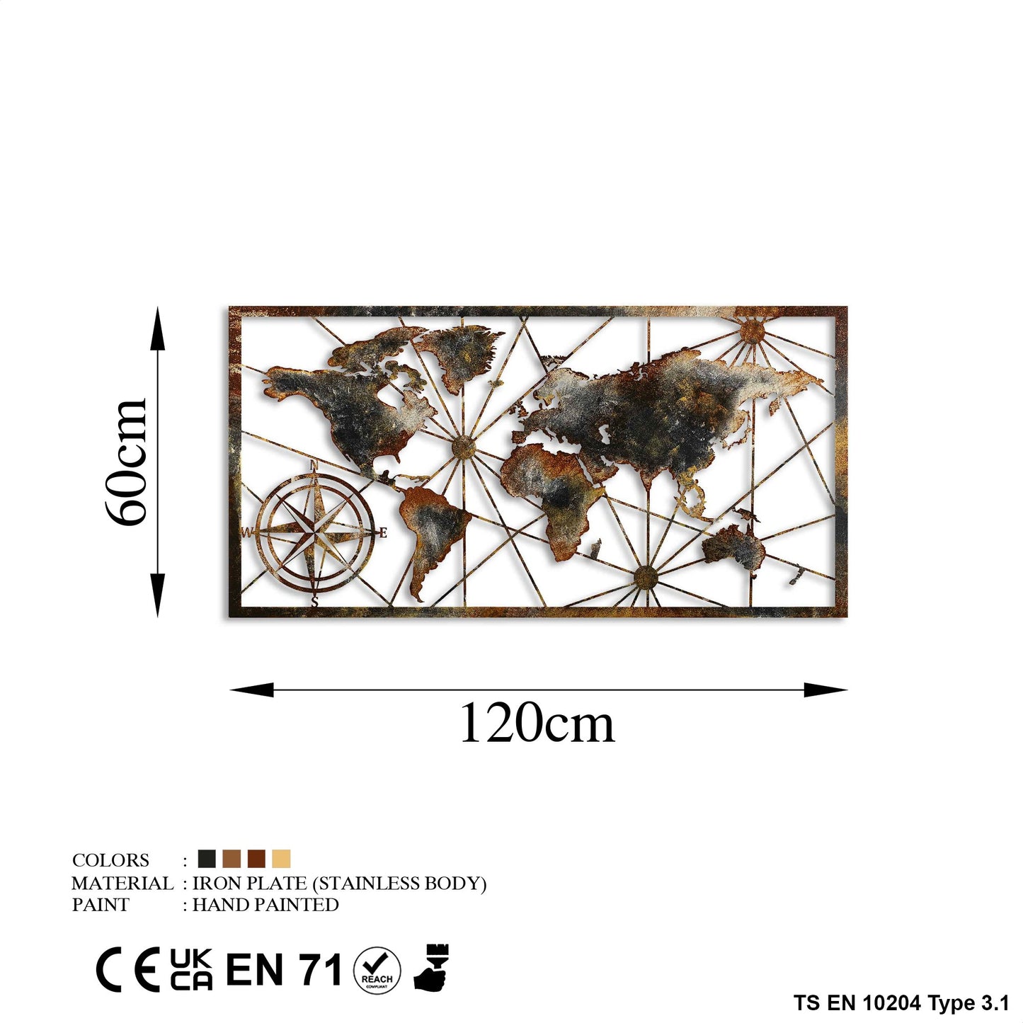 Metalna zidna dekoracija, World Map Large - 3