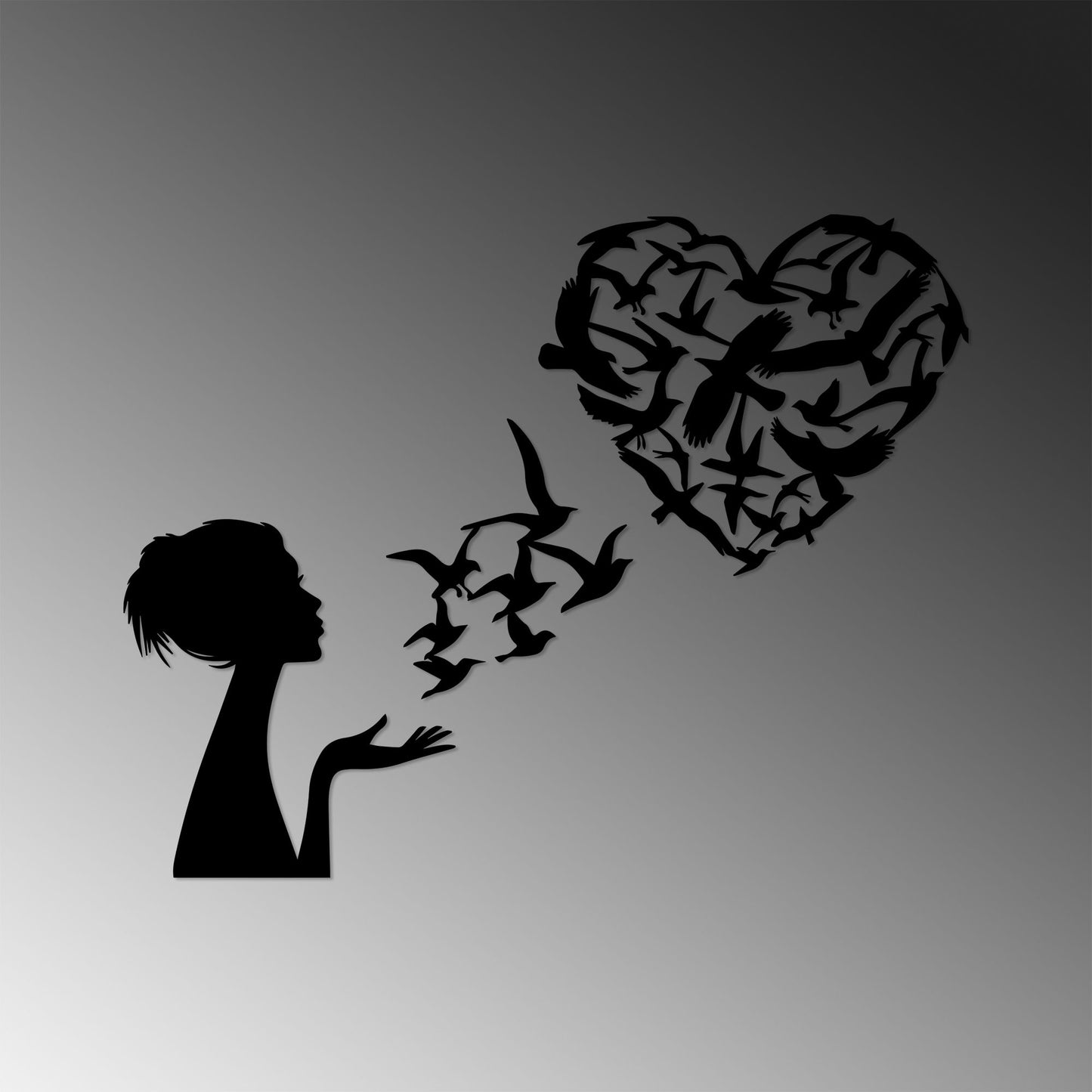 Metalna zidna dekoracija, Birds Woman Heart - 465