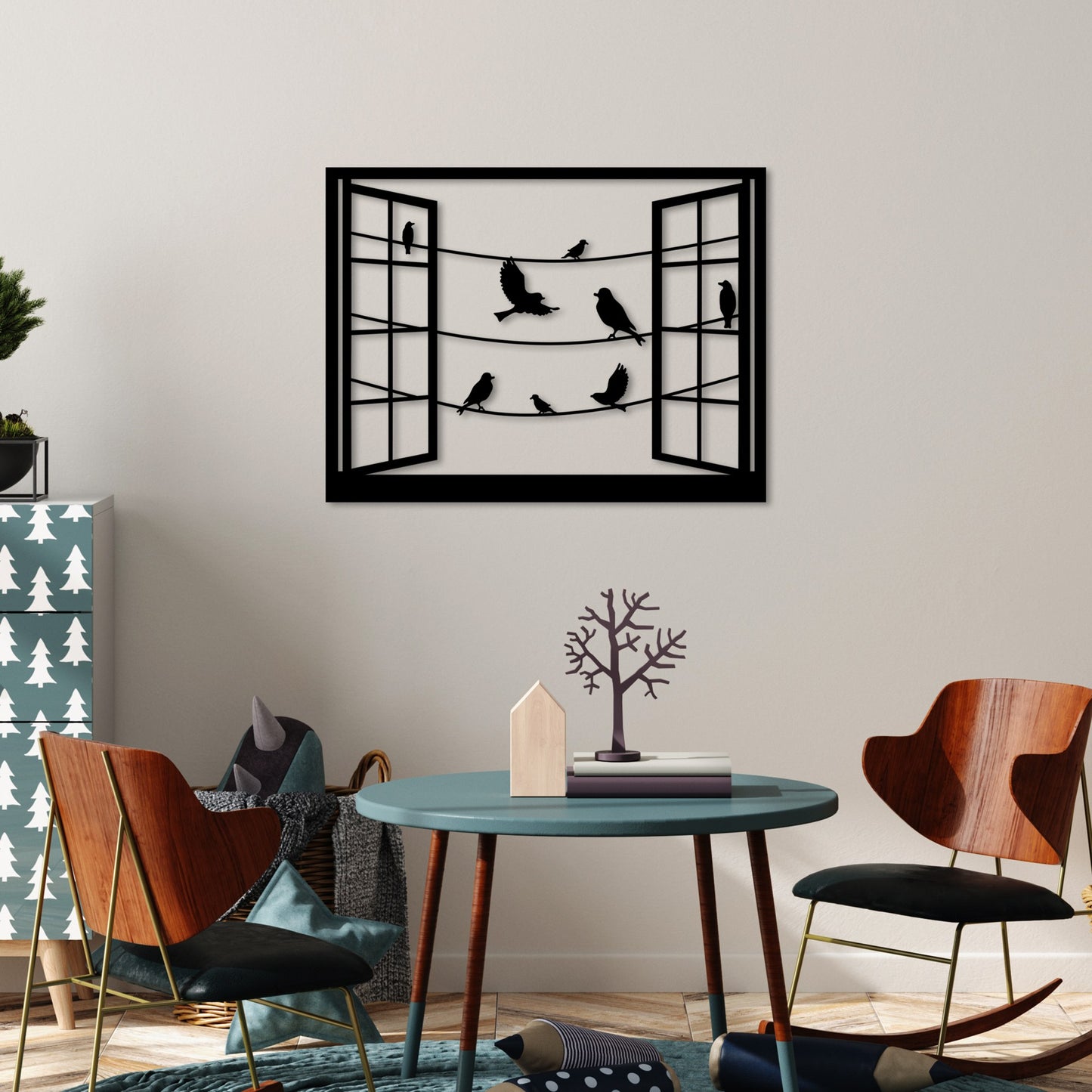 Metalna zidna dekoracija, Birds in Front Of The Window - 1