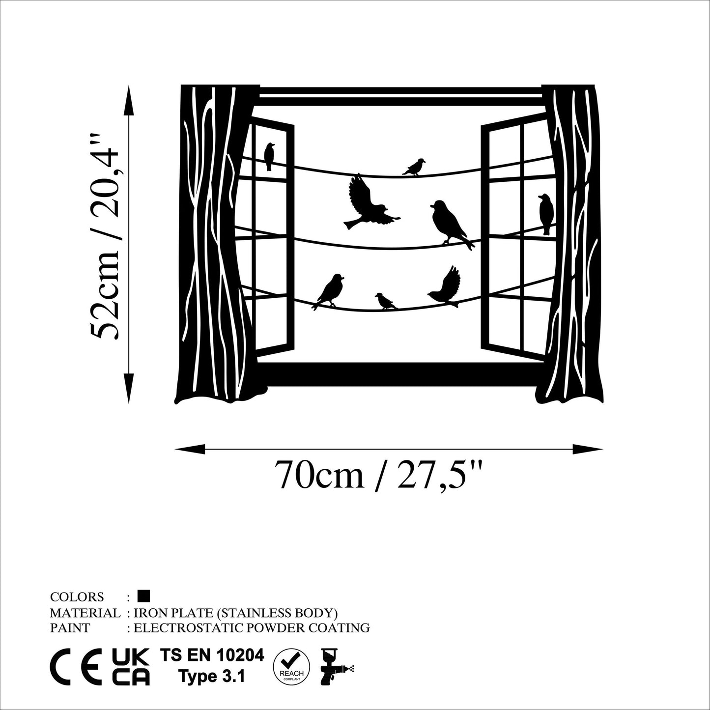 Metalna zidna dekoracija, Birds in Front Of The Window - 2