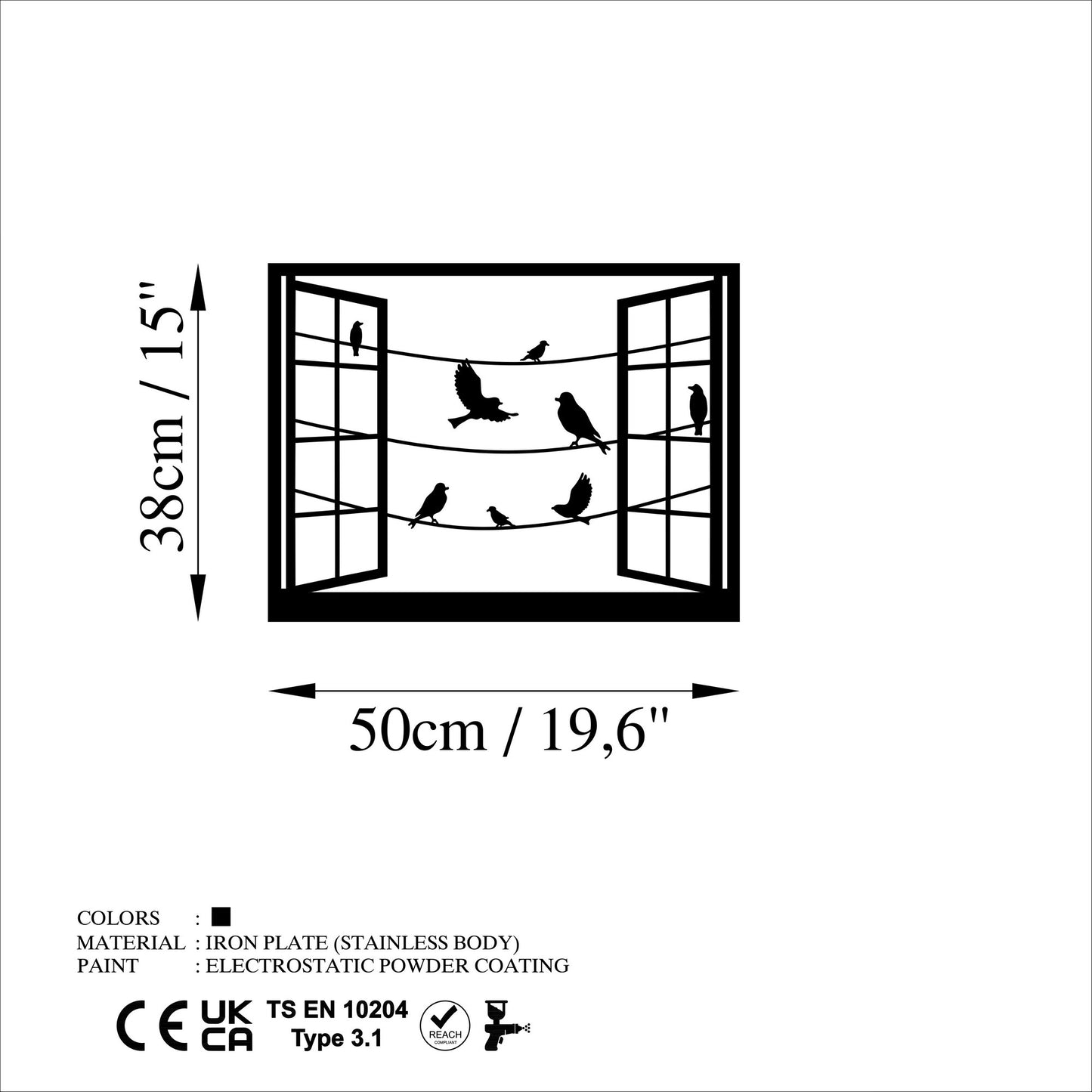 Metalna zidna dekoracija, Birds in Front Of The Window - 3