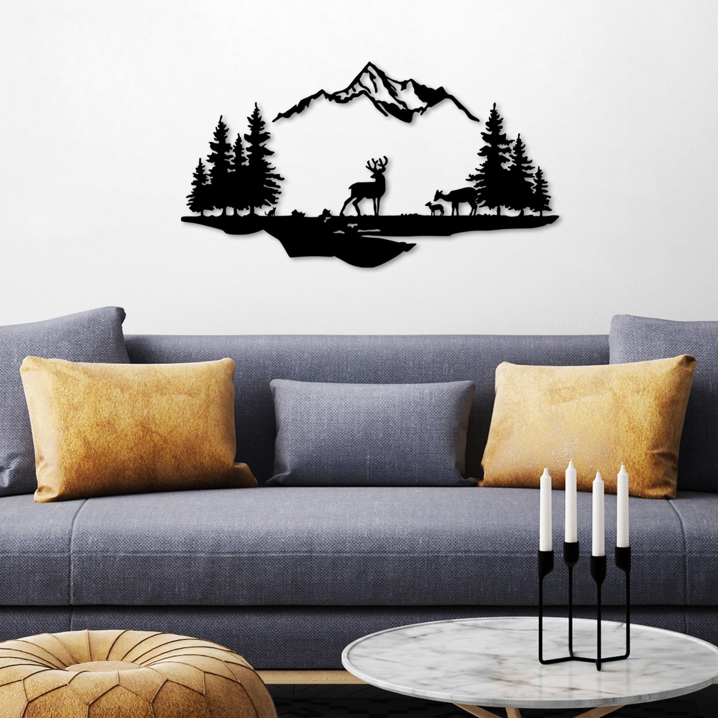 Metalna zidna dekoracija, Deer And Landscape - 1