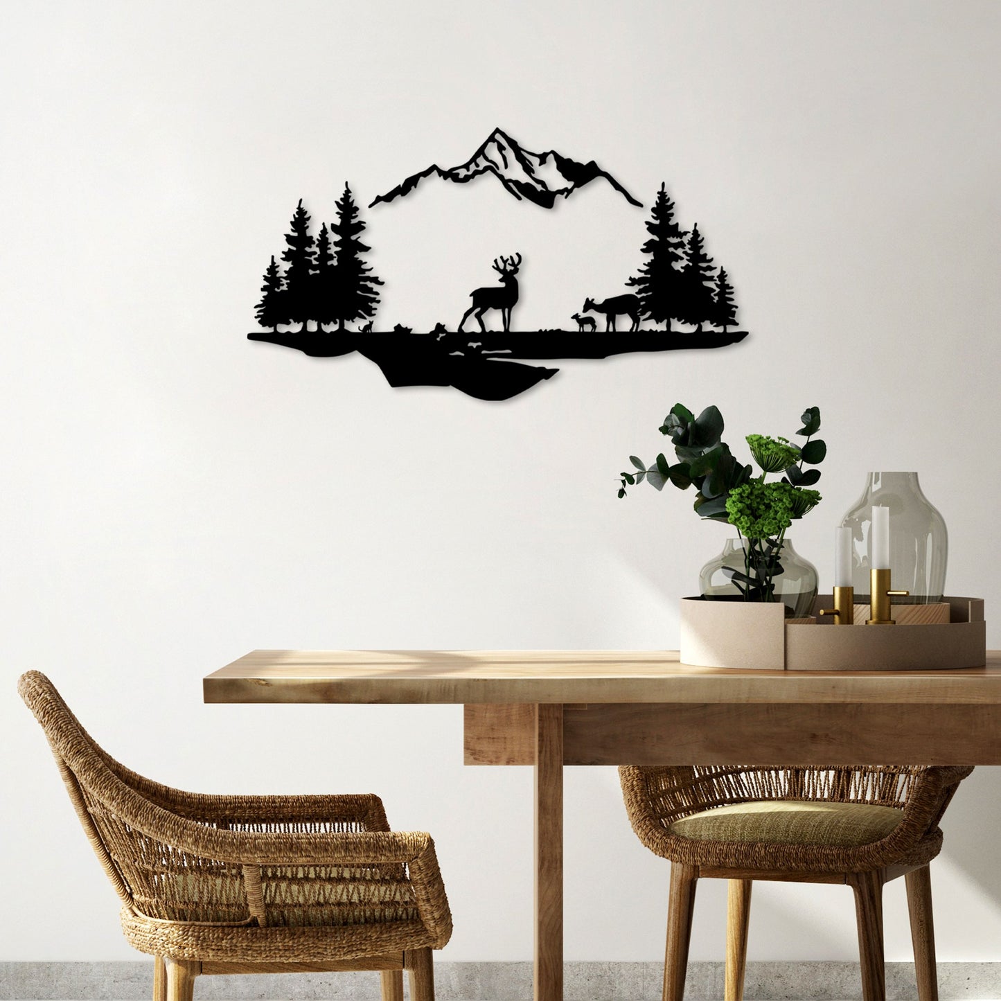 Metalna zidna dekoracija, Deer And Landscape - 1
