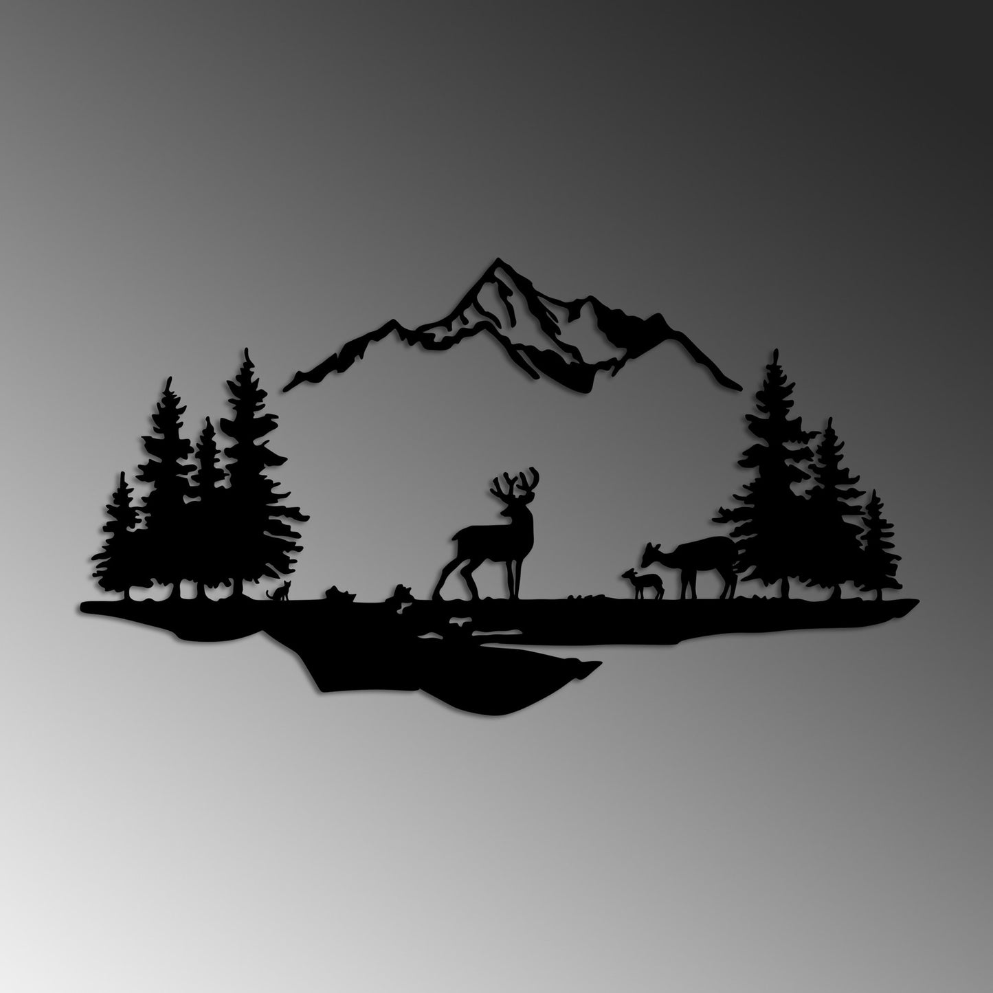 Metalna zidna dekoracija, Deer And Landscape - 1