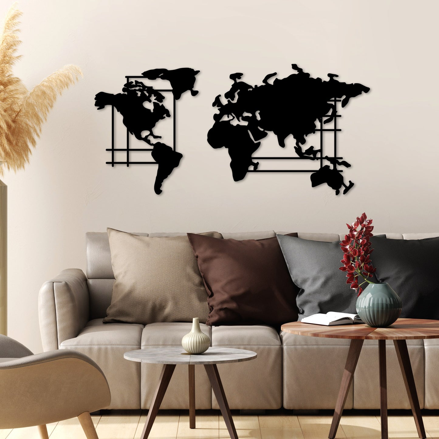 Metalna zidna dekoracija, World Map - L