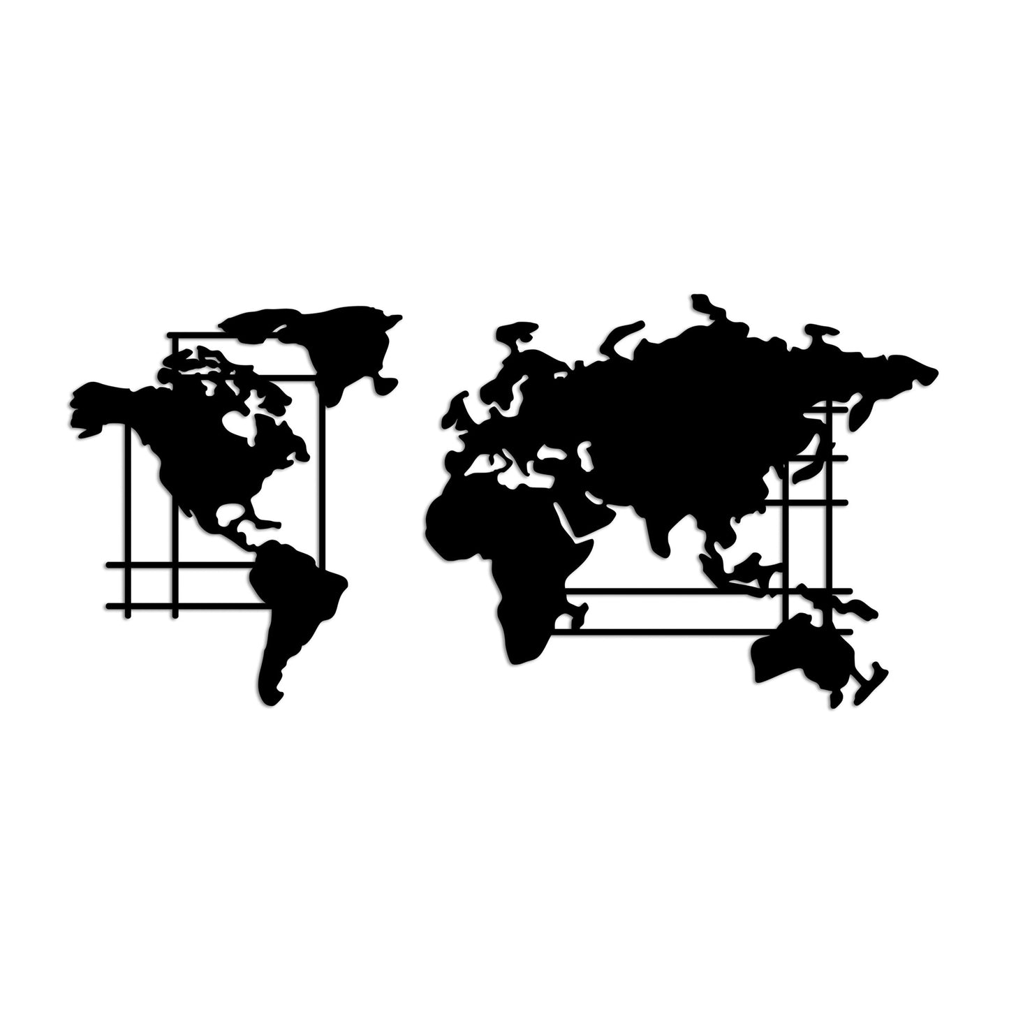 Metalna zidna dekoracija, World Map - L