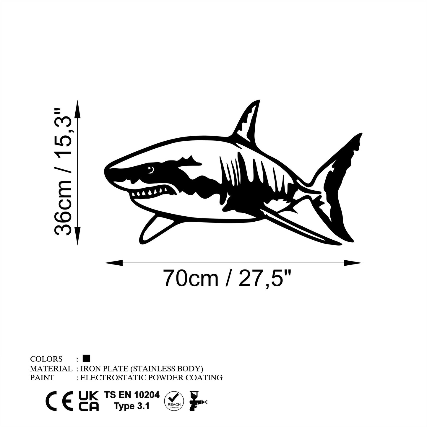 Metalna zidna dekoracija, Shark - L